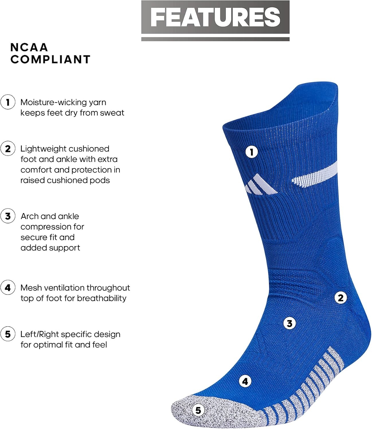 image:imageadidas Unisex Adizero Football Socks 1 Pair2Team Royal BlueWhite