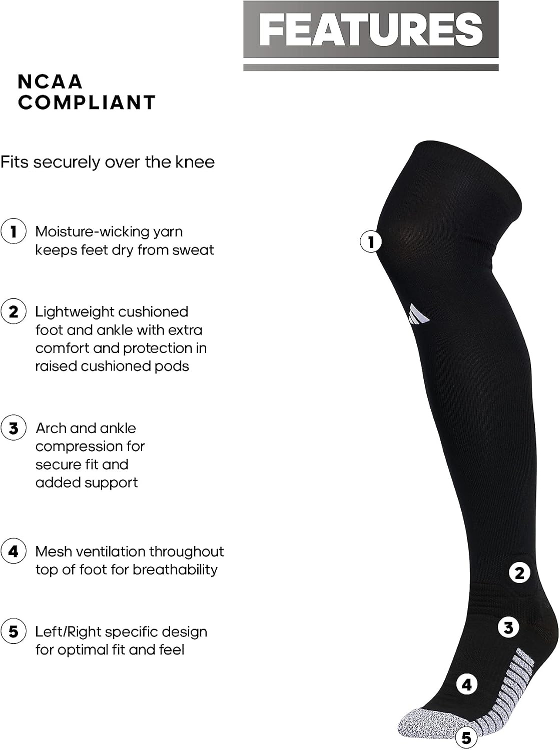 image:imageadidas Unisex Adizero Football Socks 1 PairBlackWhite2