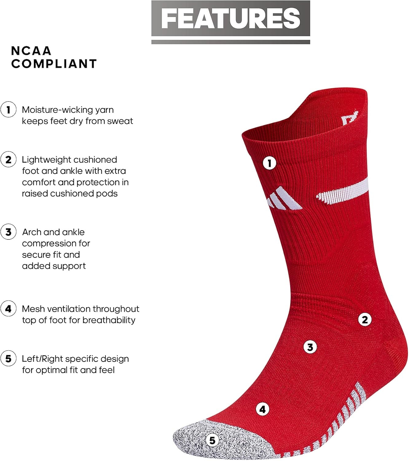 image:imageadidas Unisex Adizero Football Socks 1 PairTeam Power RedWhite2