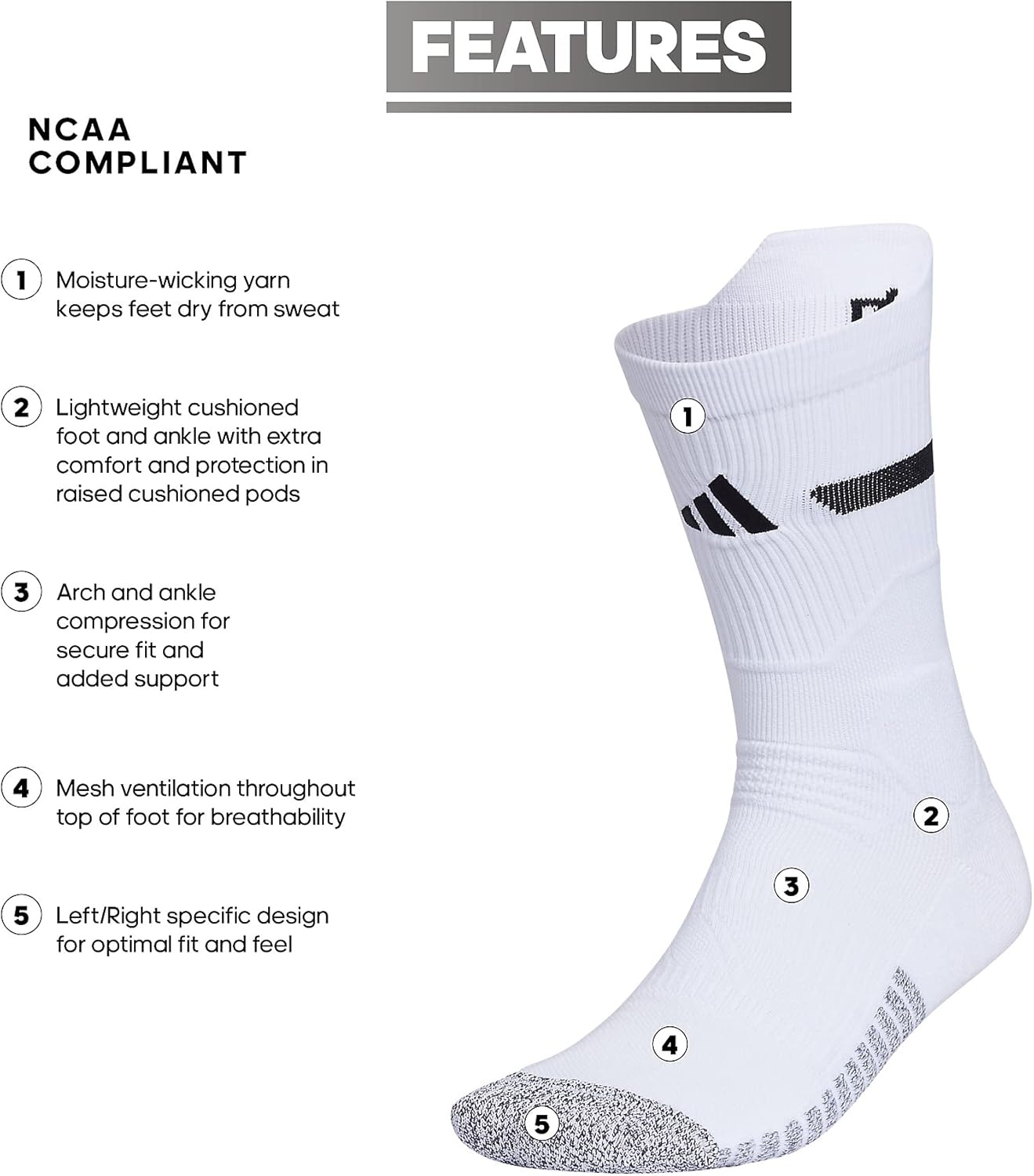 image:imageadidas Unisex Adizero Football Socks 1 PairWhiteBlack2