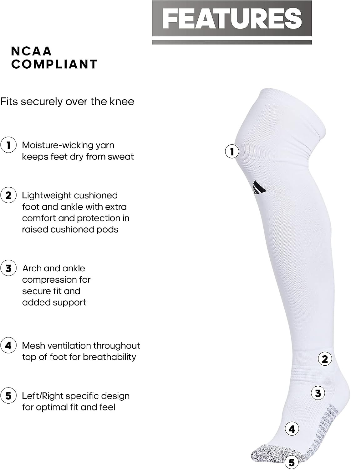 image:imageadidas Unisex Adizero Football Socks 1 PairWhiteBlack2