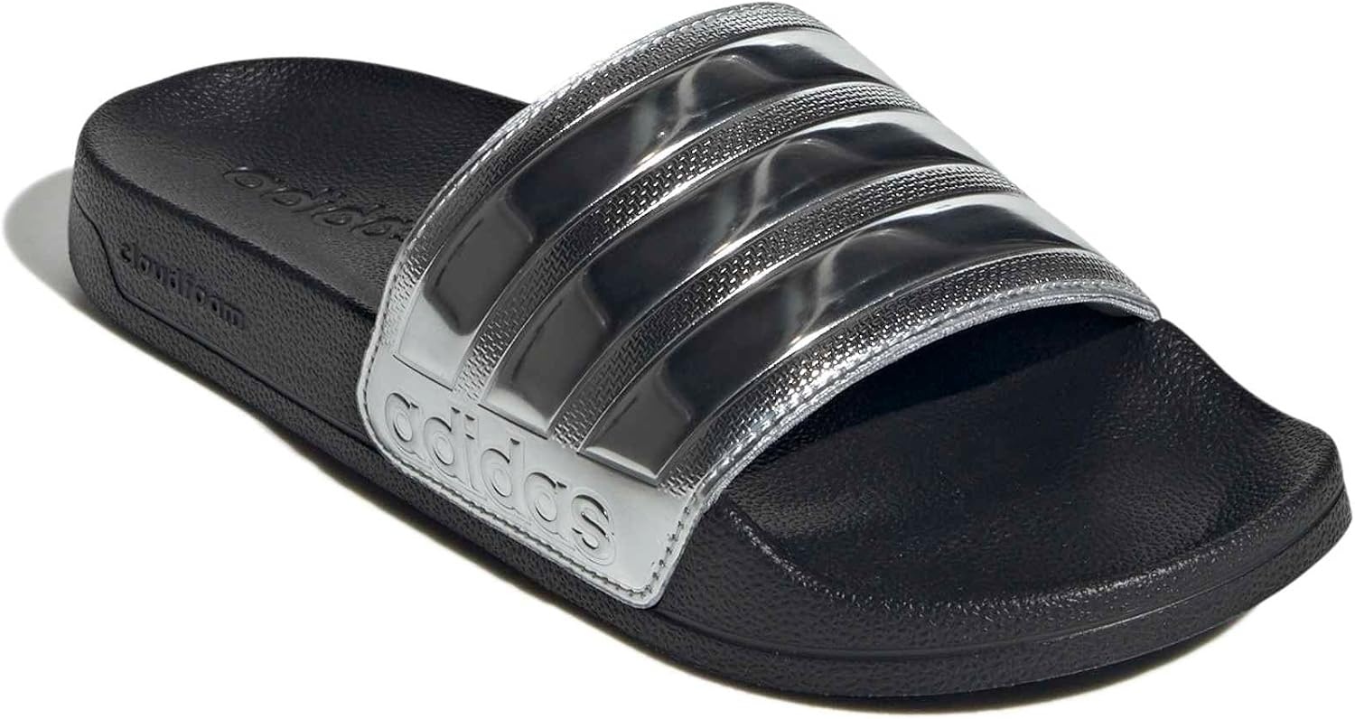 image:imageadidas Unisex Adult Adilette Shower Slide SandalBlackSilver MetallicSilver Metallic