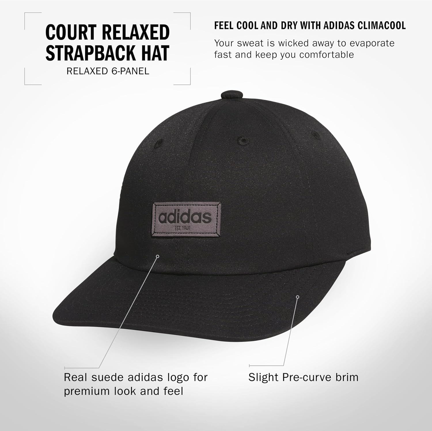 image:imageadidas Unisex Adult Court Hat Relaxed Fit Retro Strapback Baseball CapBlackGrey