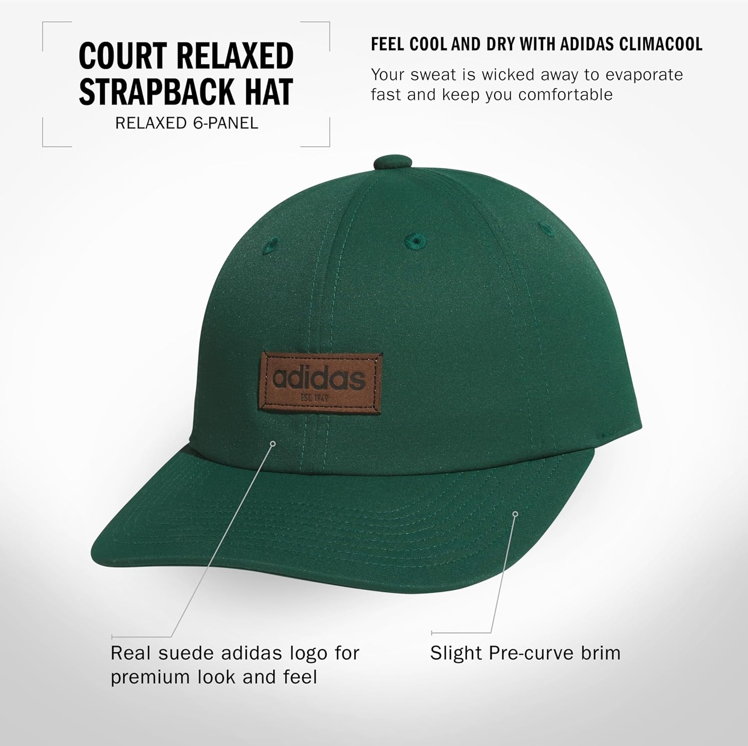 image:imageadidas Unisex Adult Court Hat Relaxed Fit Retro Strapback Baseball CapCollegiate GreenBlack