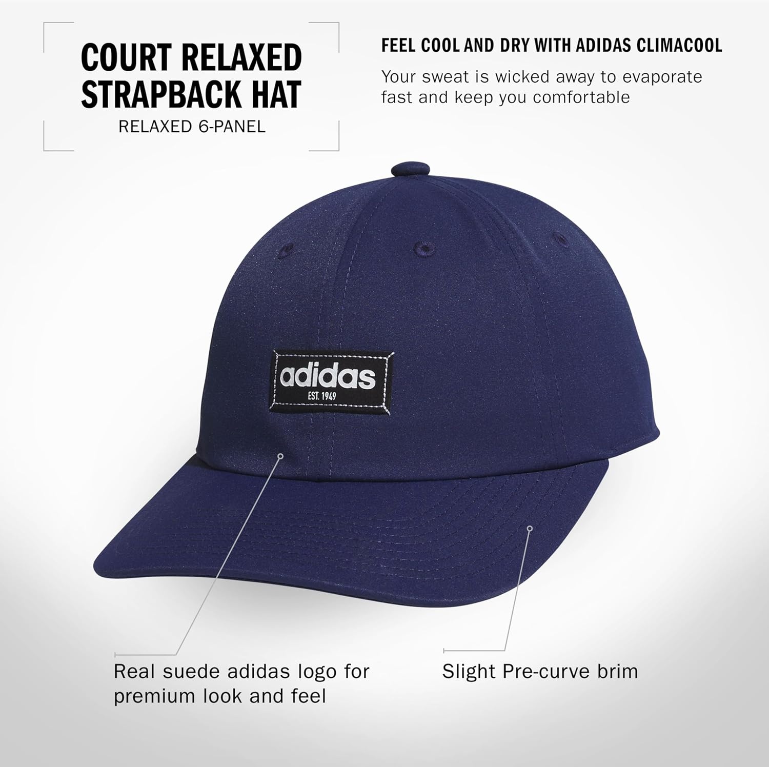 image:imageadidas Unisex Adult Court Hat Relaxed Fit Retro Strapback Baseball CapDark BlueBlackWhite