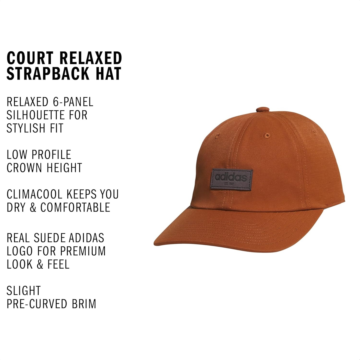 image:imageadidas Unisex Adult Court Hat Relaxed Fit Retro Strapback Baseball CapDusky Bronze BrownGrey FiveBlack