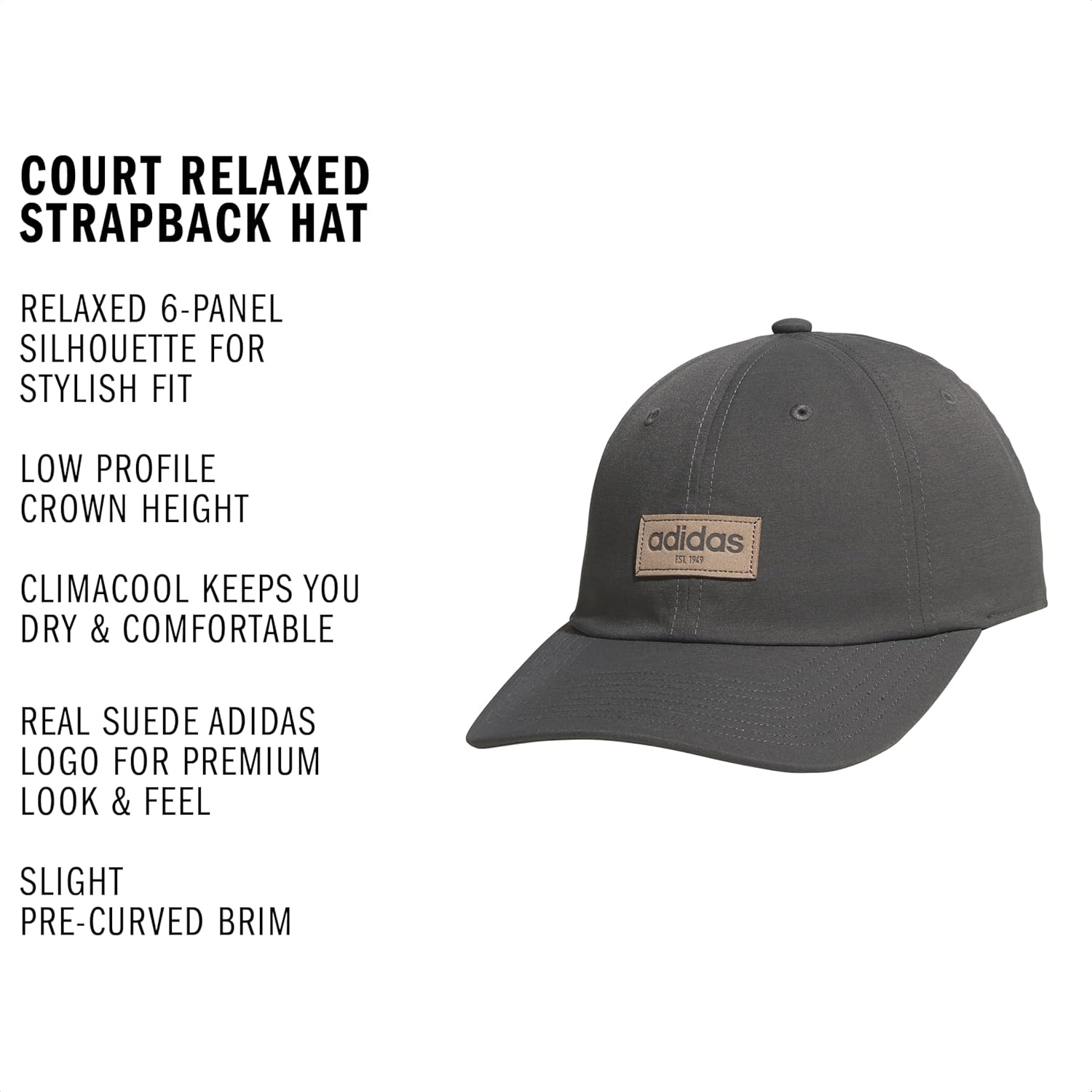 image:imageadidas Unisex Adult Court Hat Relaxed Fit Retro Strapback Baseball CapGrey SixWonder Cargo Khaki