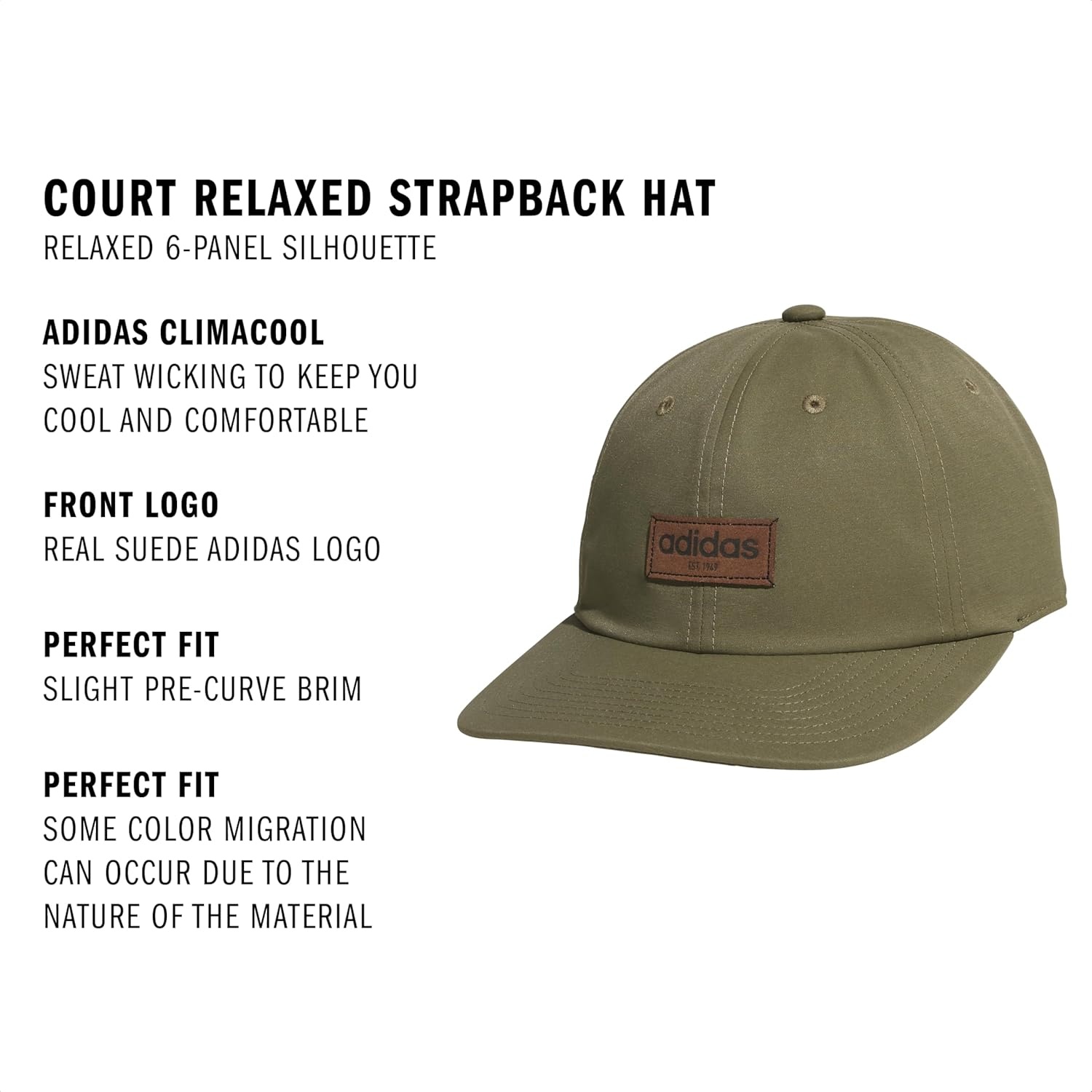 image:imageadidas Unisex Adult Court Hat Relaxed Fit Retro Strapback Baseball CapOlive Strata GreenEarth Strata BrownBlack