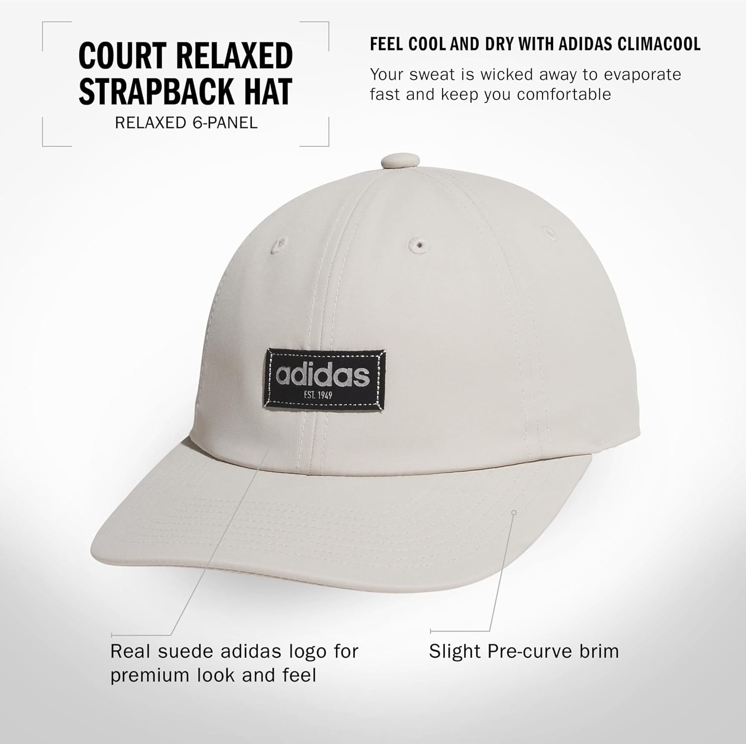 image:imageadidas Unisex Adult Court Hat Relaxed Fit Retro Strapback Baseball CapWonder Alumina GreyBlack