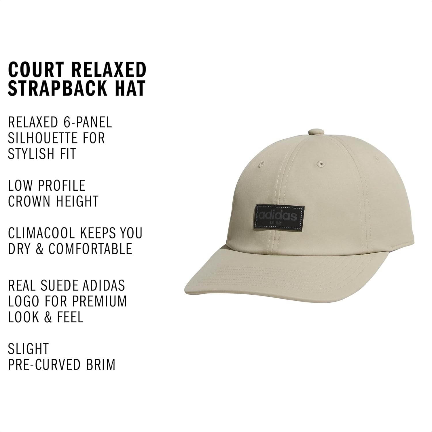 image:imageadidas Unisex Adult Court Hat Relaxed Fit Retro Strapback Baseball CapWonder Cargo KhakiBlackGrey Six