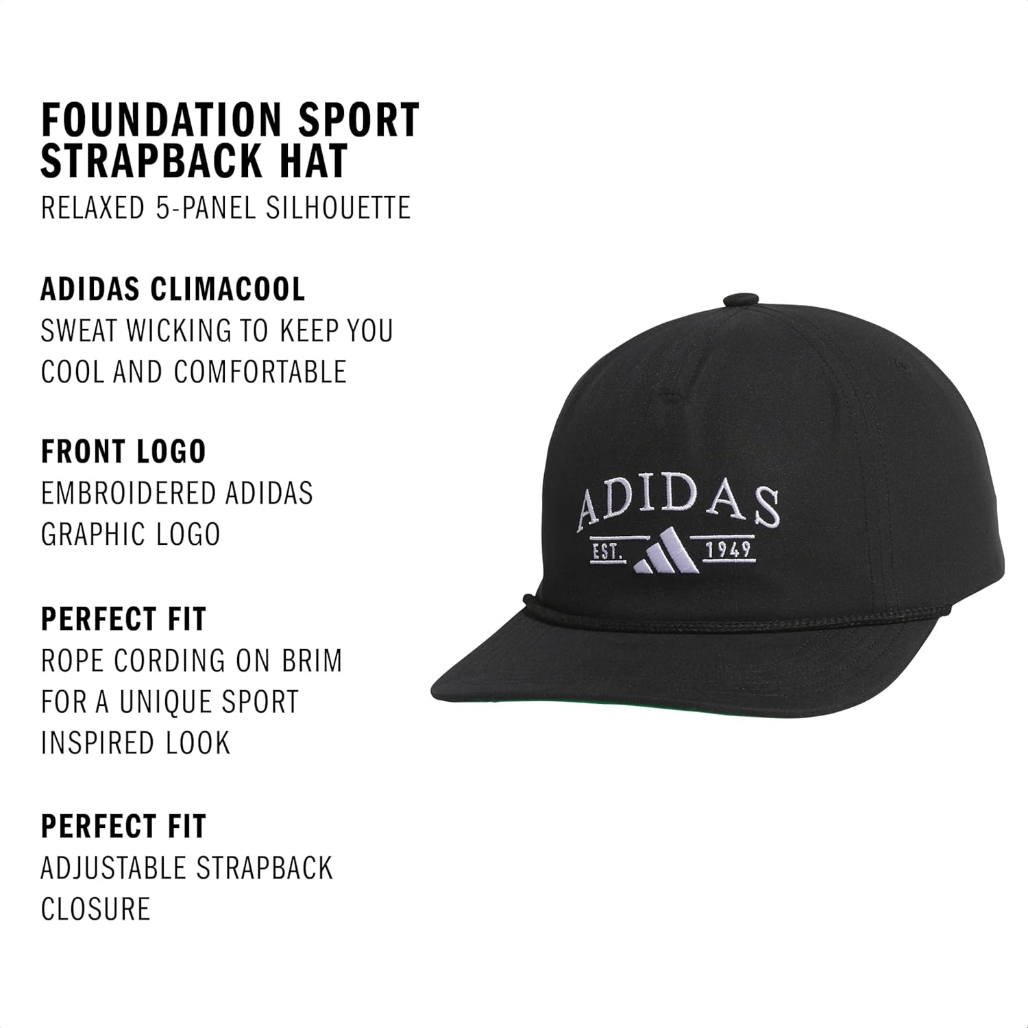 image:imageadidas Unisex Adult Foundation Strapback Hat Adjustable Baseball Cap with Classic LogoBlack