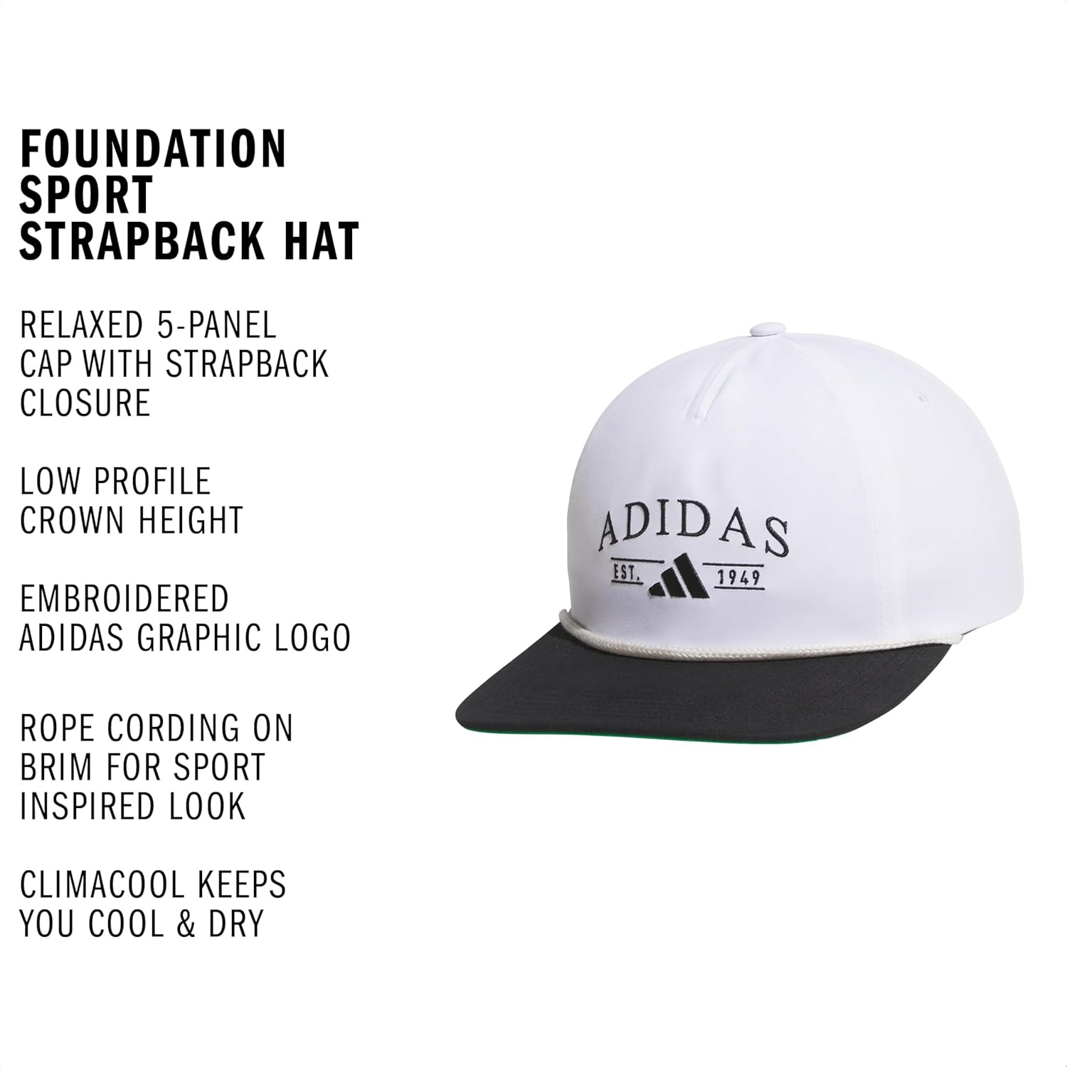 image:imageadidas Unisex Adult Foundation Strapback Hat Adjustable Baseball Cap with Classic LogoOff WhiteBlack