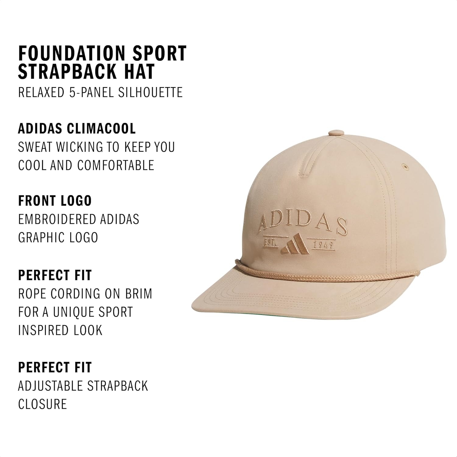 image:imageadidas Unisex Adult Foundation Strapback Hat Adjustable Baseball Cap with Classic LogoWarm Sandstone BeigeBrown Desert