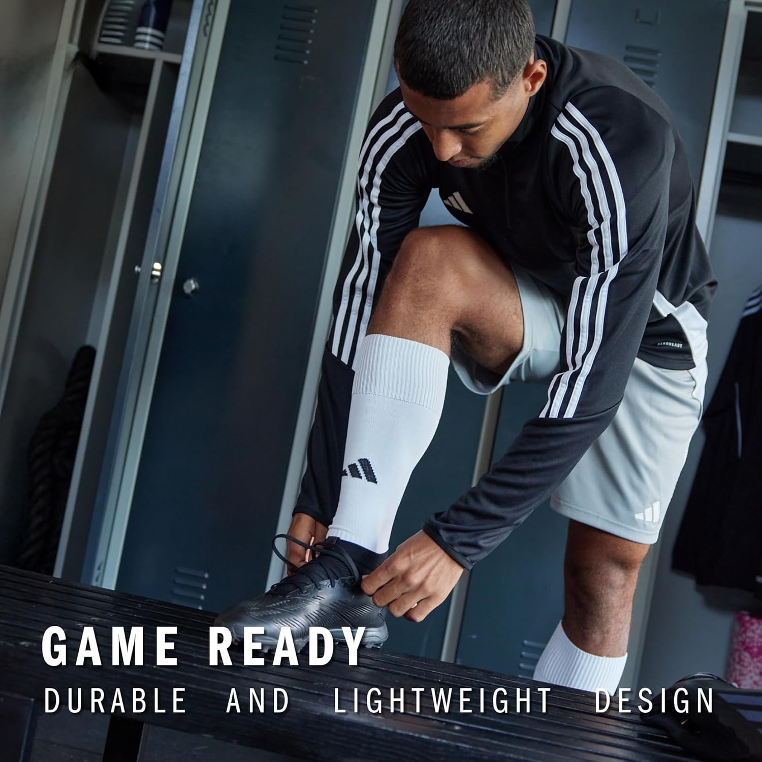 image:imageadidas Unisex Metro Soccer Socks or Calf Sleeves 1 Pair OvertheCalfTeam Light GreyWhiteSock