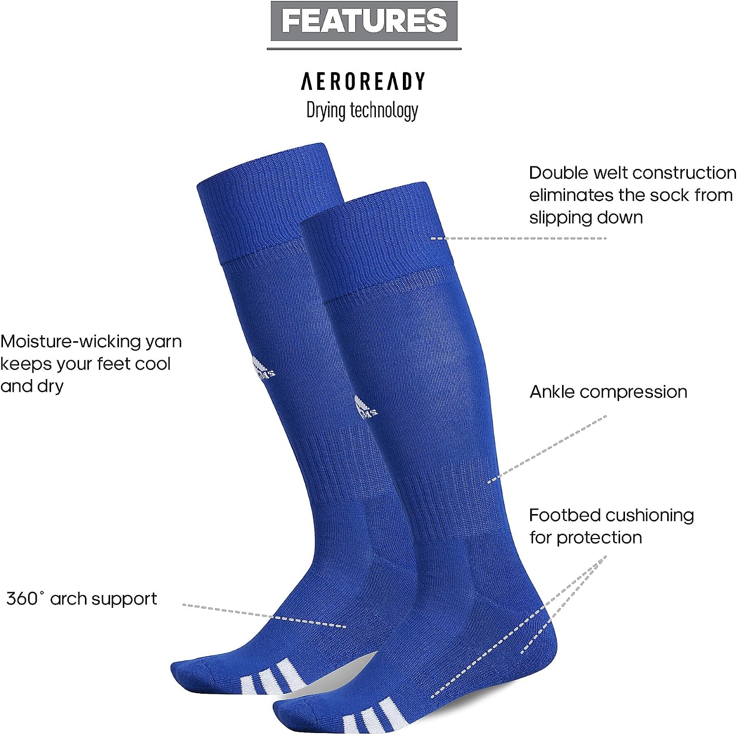 image:imageadidas Unisex Rivalry Sports Socks 2 Pairs Multisport OvertheCalf1Team Royal BlueWhite