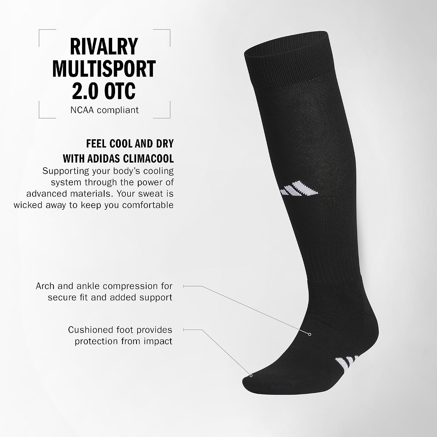 image:imageadidas Unisex Rivalry Sports Socks 2 Pairs Multisport OvertheCalf2BlackWhite