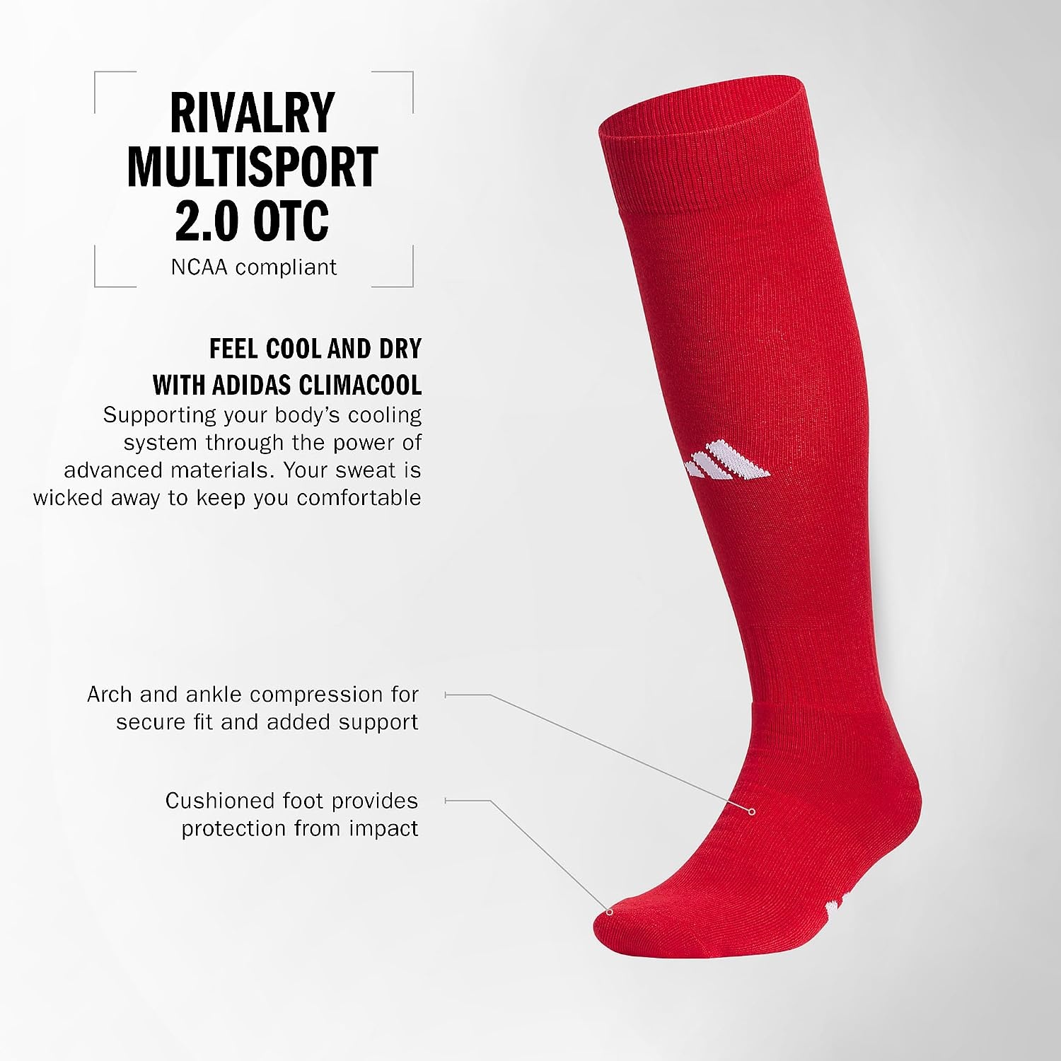 image:imageadidas Unisex Rivalry Sports Socks 2 Pairs Multisport OvertheCalf2Team Power RedWhite