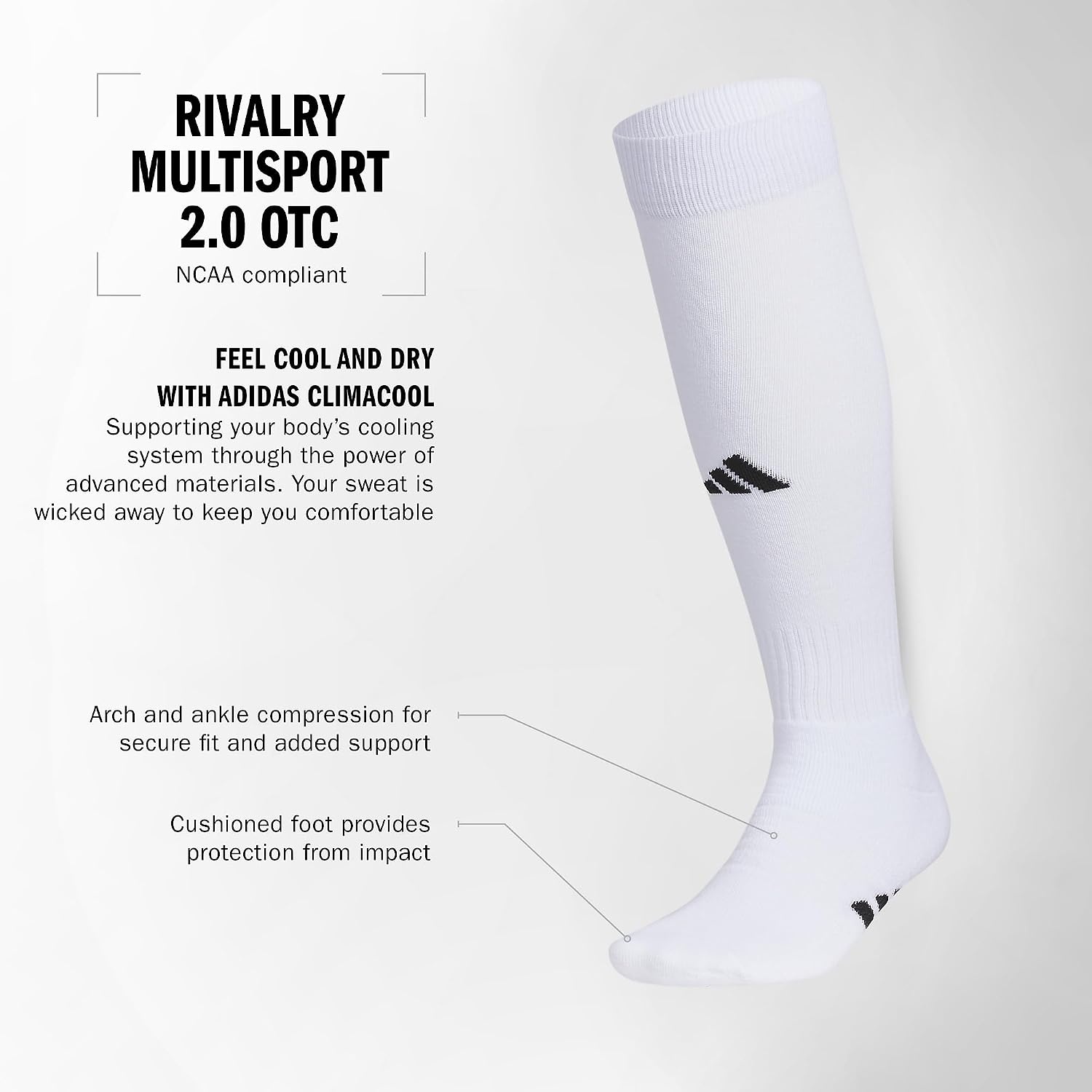 image:imageadidas Unisex Rivalry Sports Socks 2 Pairs Multisport OvertheCalf2WhiteBlack