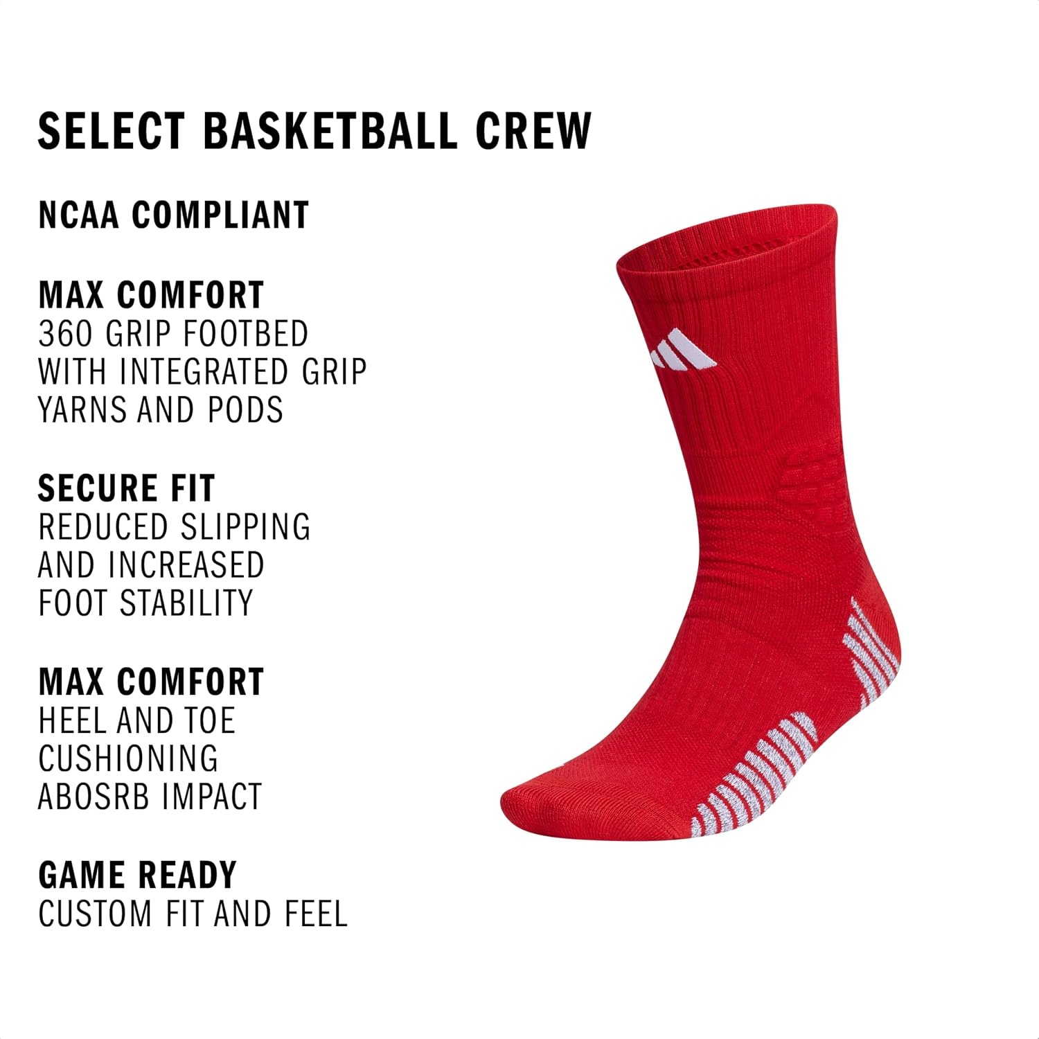 image:imageadidas Unisex Select Basketball Socks 1 PairTeam Power RedWhite1Crew