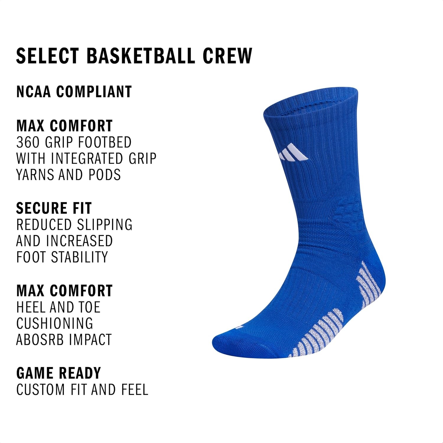 image:imageadidas Unisex Select Basketball Socks 1 PairTeam Royal BlueWhite1Crew