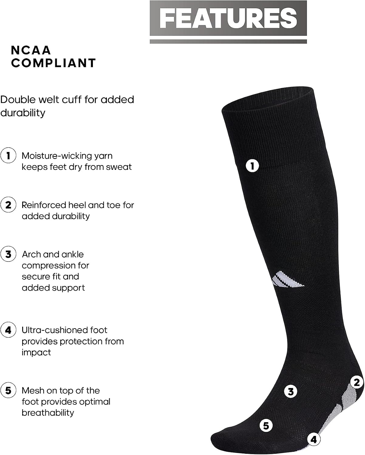 image:imageadidas Utility All Sport Socks for Men Women Youth Boys and Girls 1PackBlackWhite2