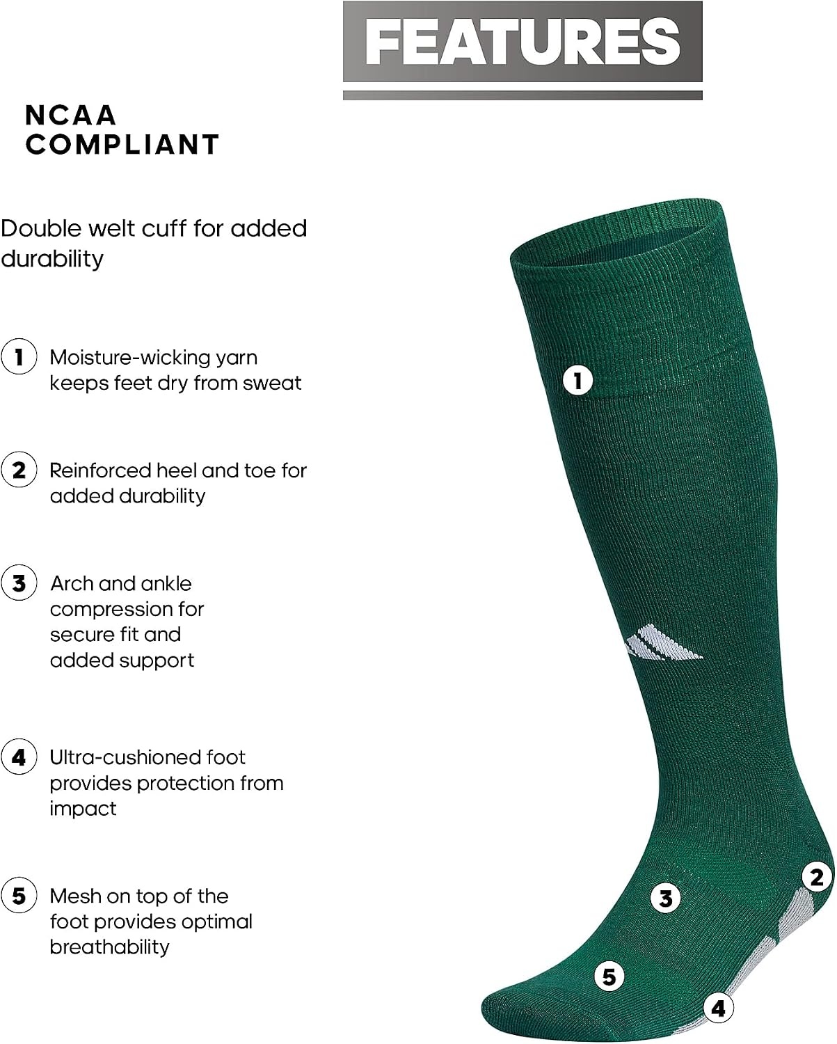 image:imageadidas Utility All Sport Socks for Men Women Youth Boys and Girls 1PackTeam Dark GreenWhite2
