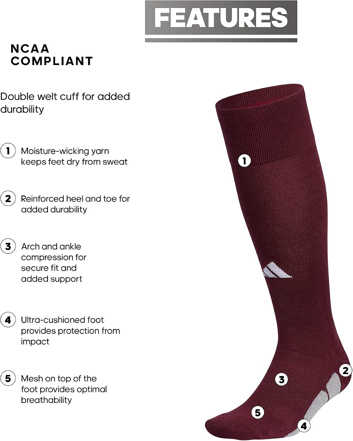 image:imageadidas Utility All Sport Socks for Men Women Youth Boys and Girls 1PackTeam MaroonWhite2