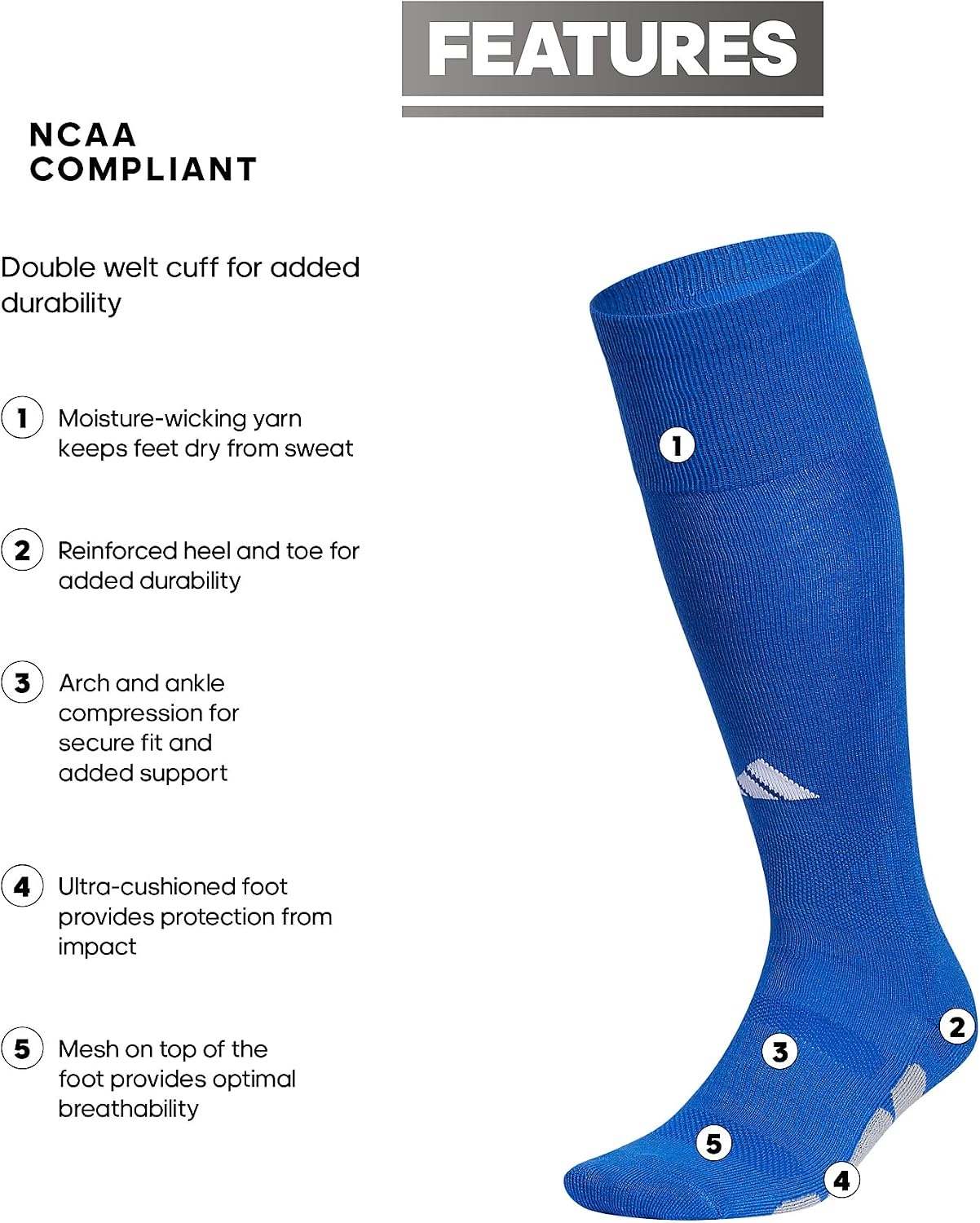 image:imageadidas Utility All Sport Socks for Men Women Youth Boys and Girls 1PackTeam Royal BlueWhite2