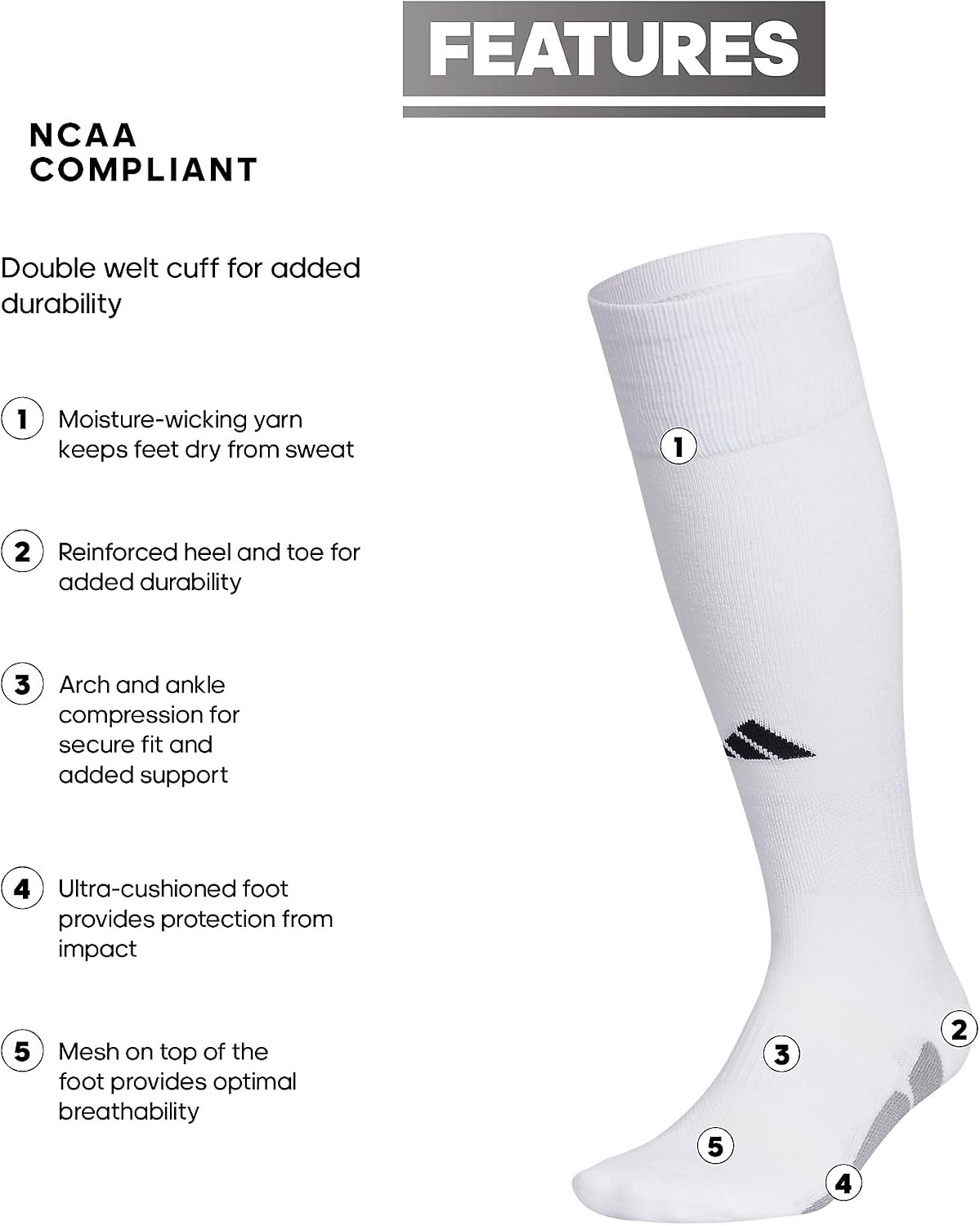 image:imageadidas Utility All Sport Socks for Men Women Youth Boys and Girls 1PackWhiteBlack2