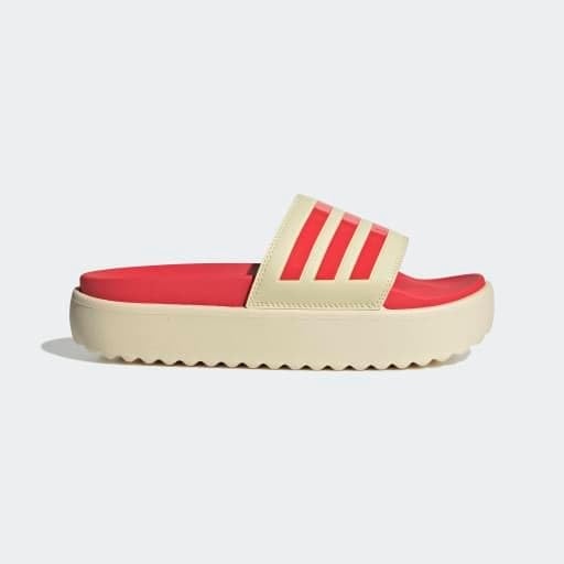 image:imageadidas Womens Adilette Platform Slide SandalsWarm VanillaSemi Lucid RedSemi Lucid Red