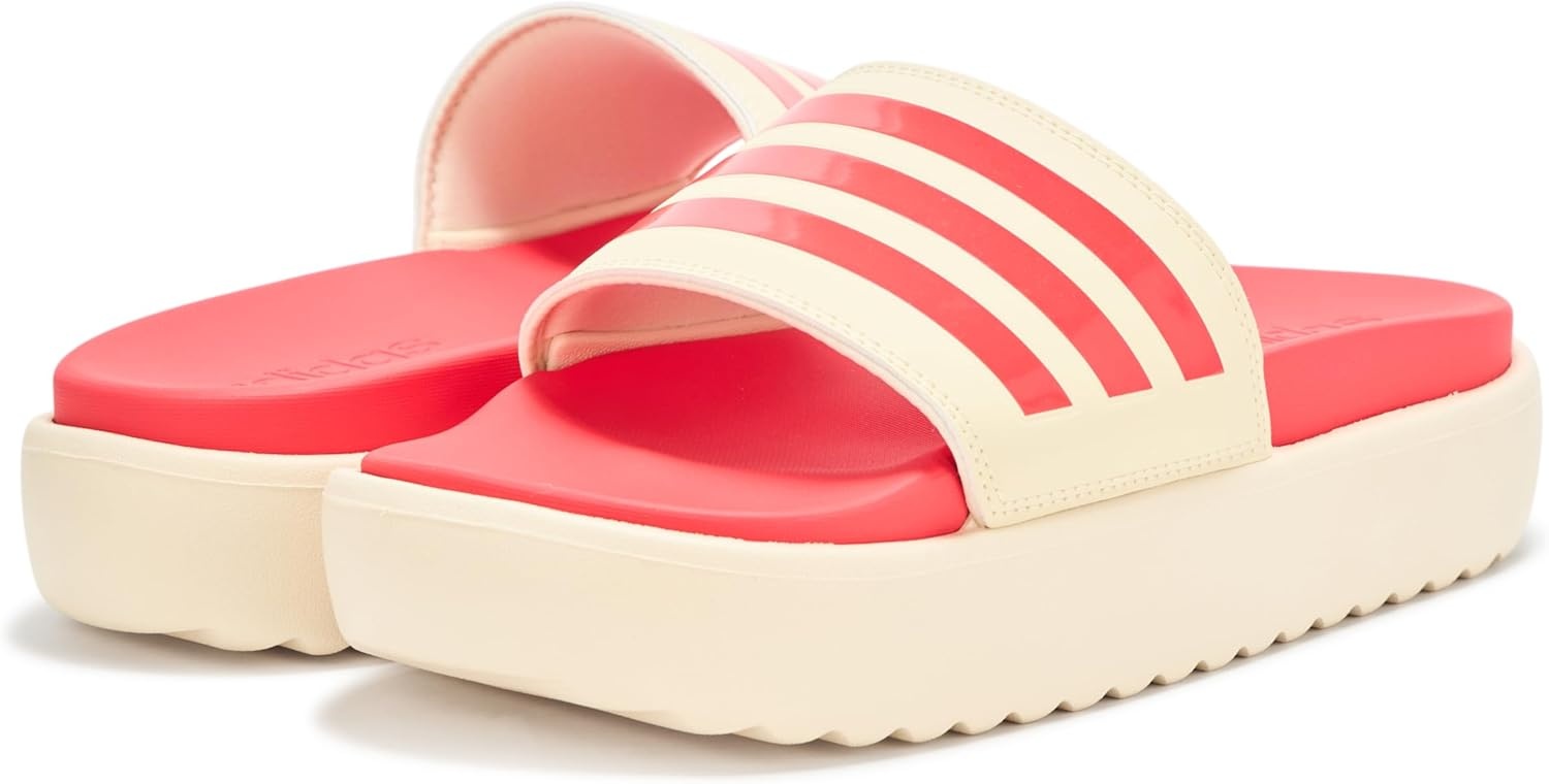 image:imageadidas Womens Adilette Platform Slide SandalsWarm VanillaSemi Lucid RedSemi Lucid Red