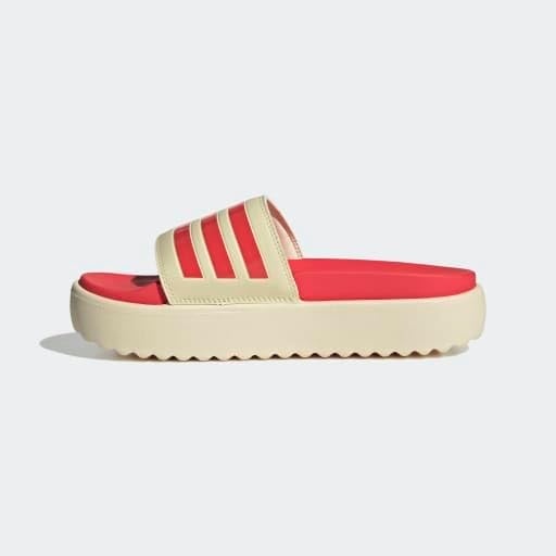 image:imageadidas Womens Adilette Platform Slide SandalsWarm VanillaSemi Lucid RedSemi Lucid Red