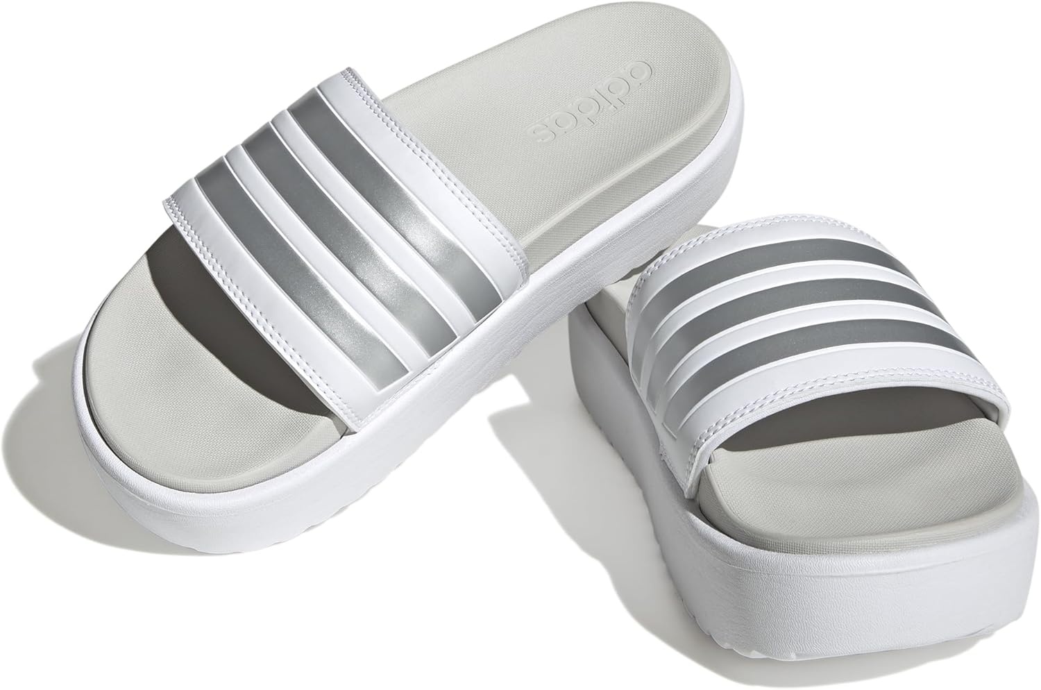 image:imageadidas Womens Adilette Platform Slide SandalsWhiteZero MetallicGrey