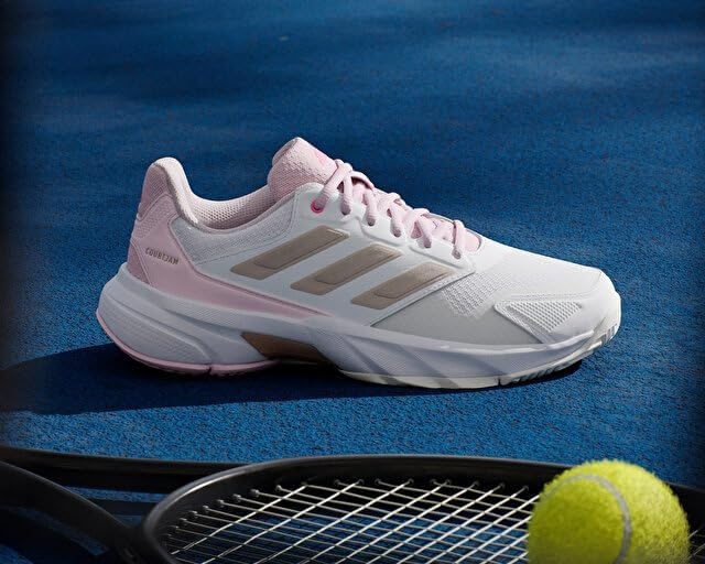 image:imageadidas Womens Courtjam Control 3 Tennis Sneakers Shoes WhiteWhiteSilver MetallicLucid Pink
