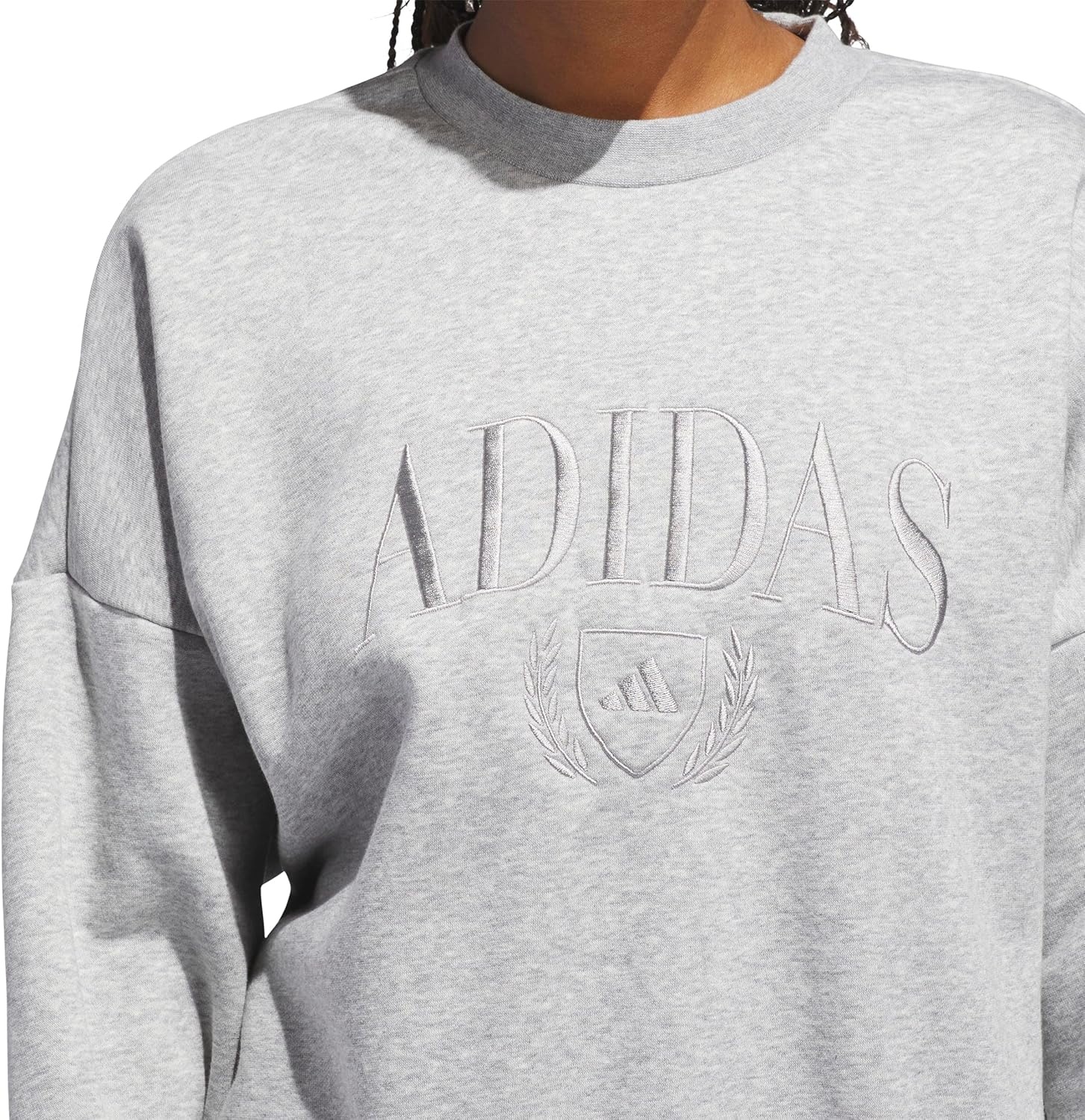 image:imageadidas Womens Cozy Holiday Graphic SweatshirtMedium Grey Heather