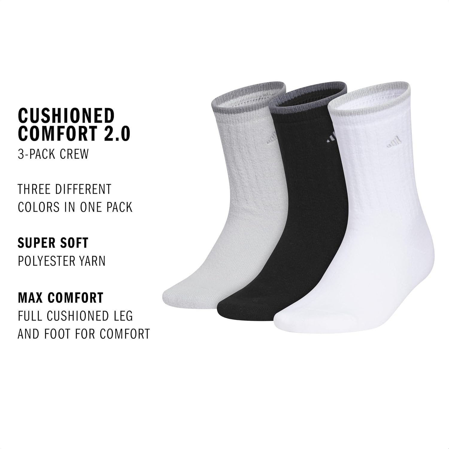 image:imageadidas Womens Cushioned Comfort Socks 3 Pairs Super Soft amp CozyCrew2Clear Onix GreyBlackWhite