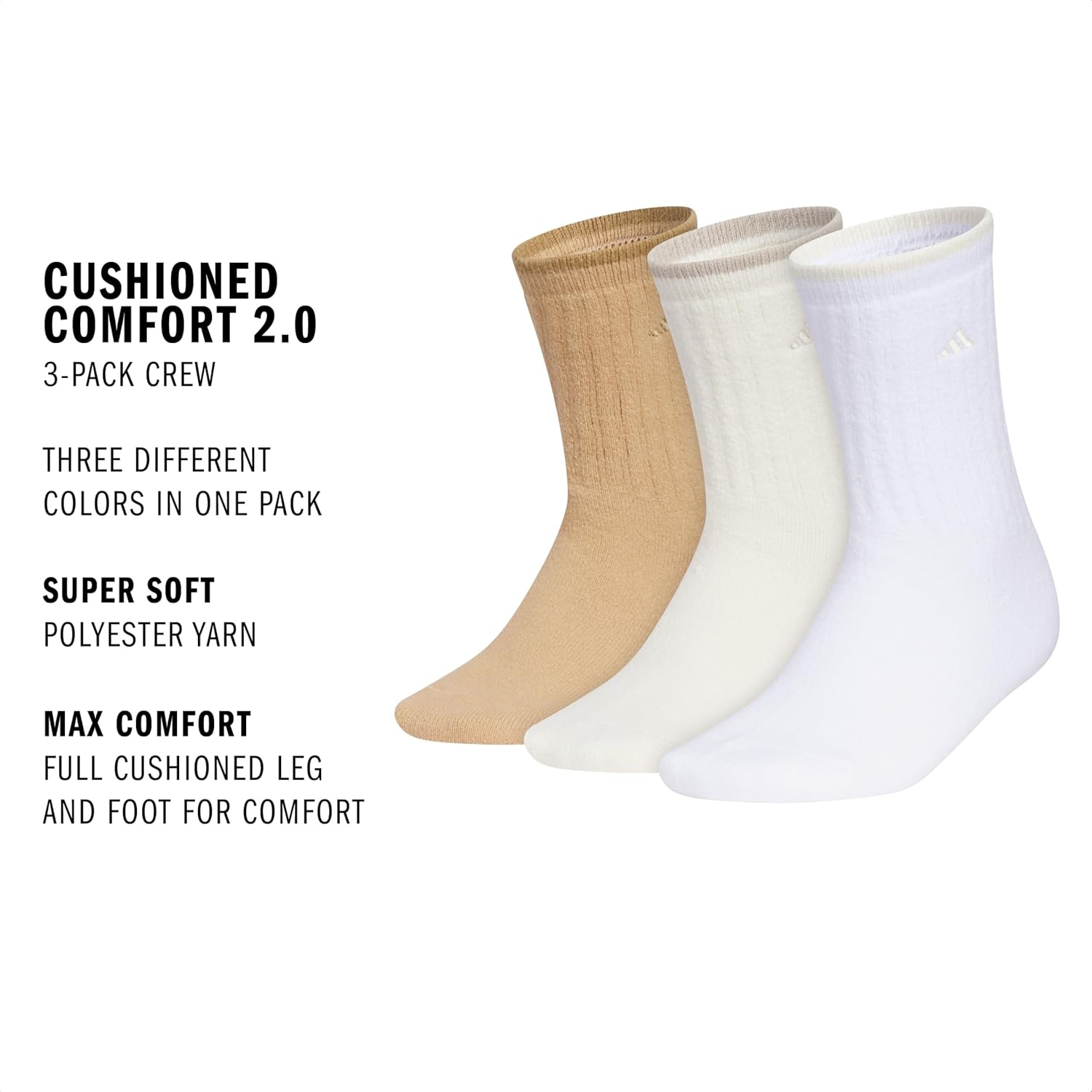 image:imageadidas Womens Cushioned Comfort Socks 3 Pairs Super Soft amp CozyCrew2Warm Sandstone BeigeWonder WhiteWhite