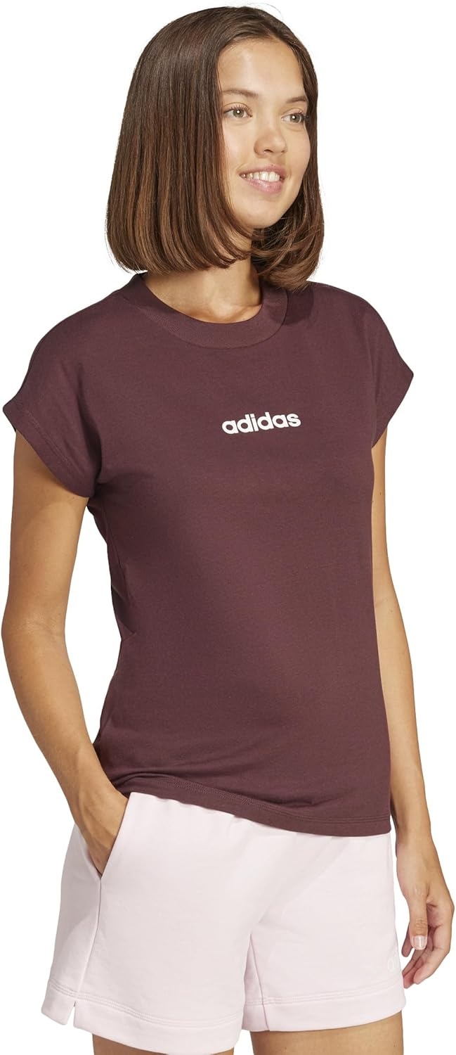 image:imageadidas Womens Essentials Linear Cotton TShirtAurora RubyWhite