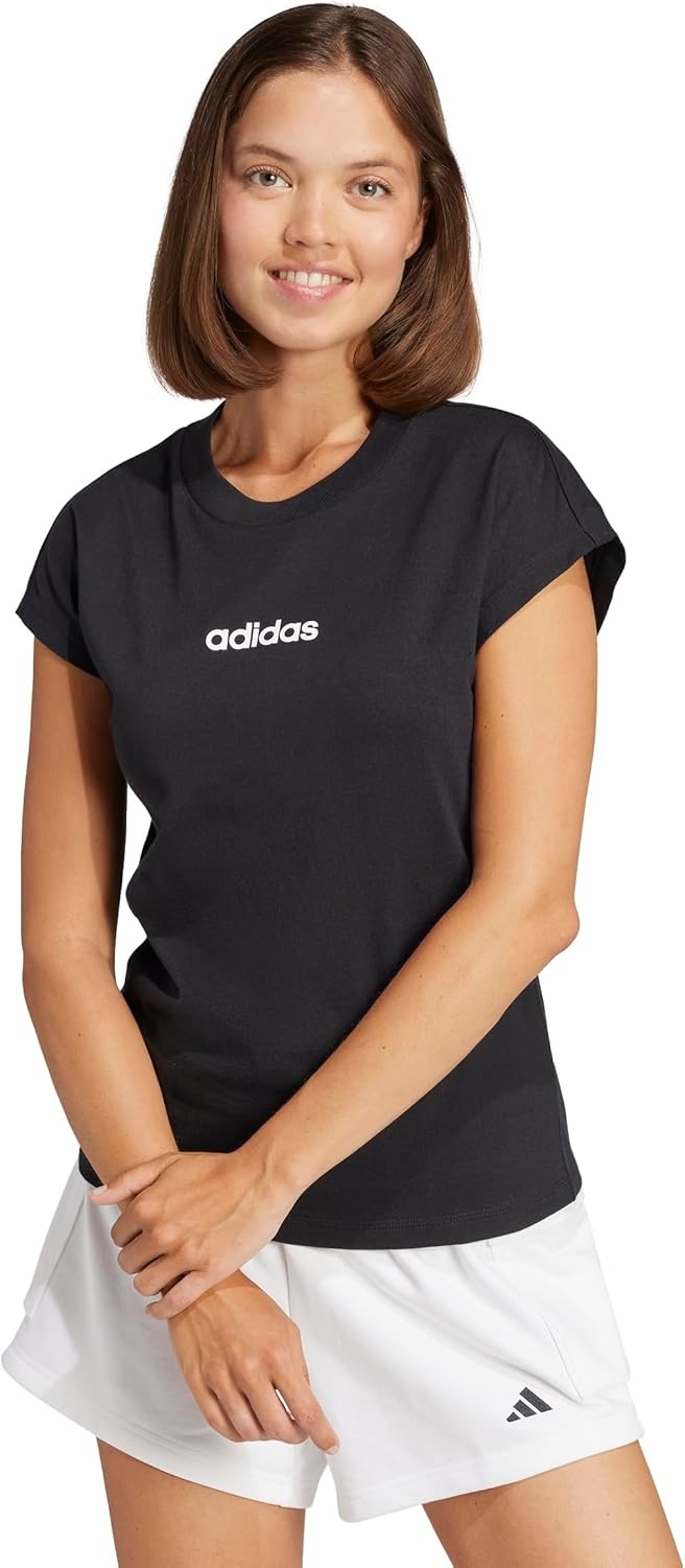 image:imageadidas Womens Essentials Linear Cotton TShirtBlackWhite