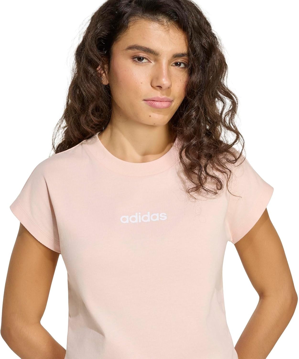 image:imageadidas Womens Essentials Linear Cotton TShirtBlush PinkWhite
