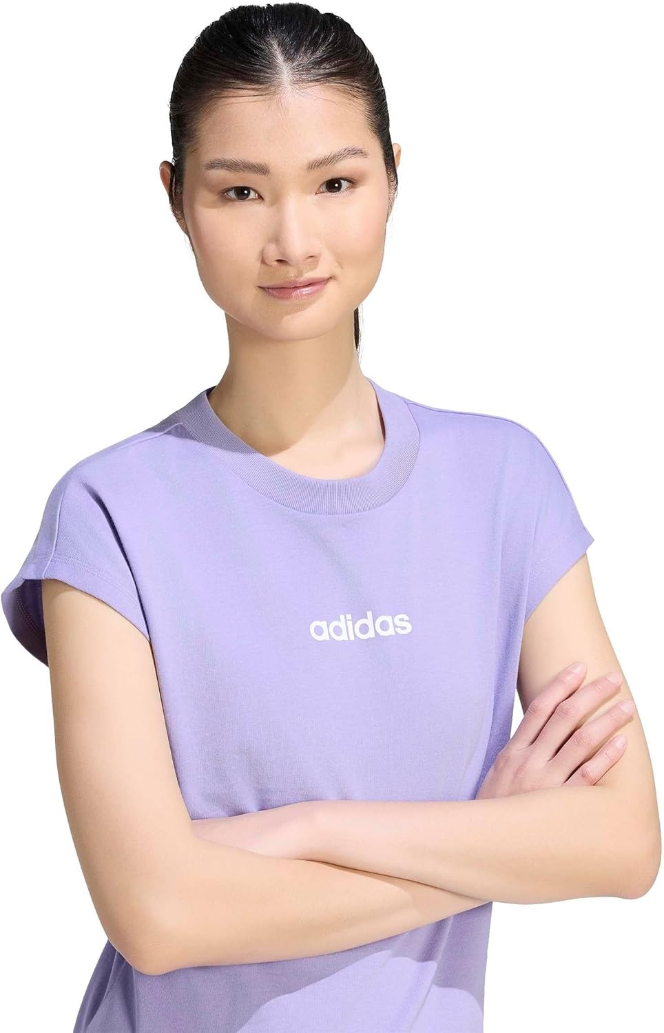 image:imageadidas Womens Essentials Linear Cotton TShirtMagic LilacWhite