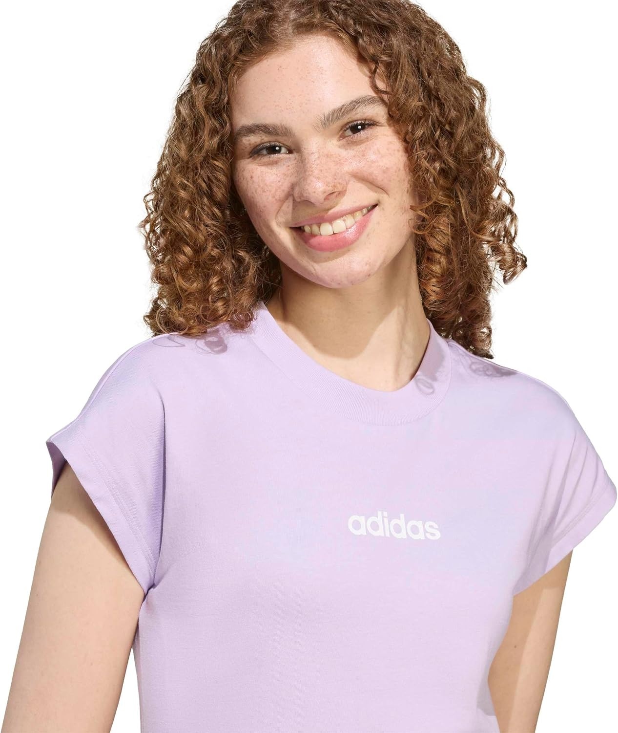 image:imageadidas Womens Essentials Linear Cotton TShirtPowder PlumWhite