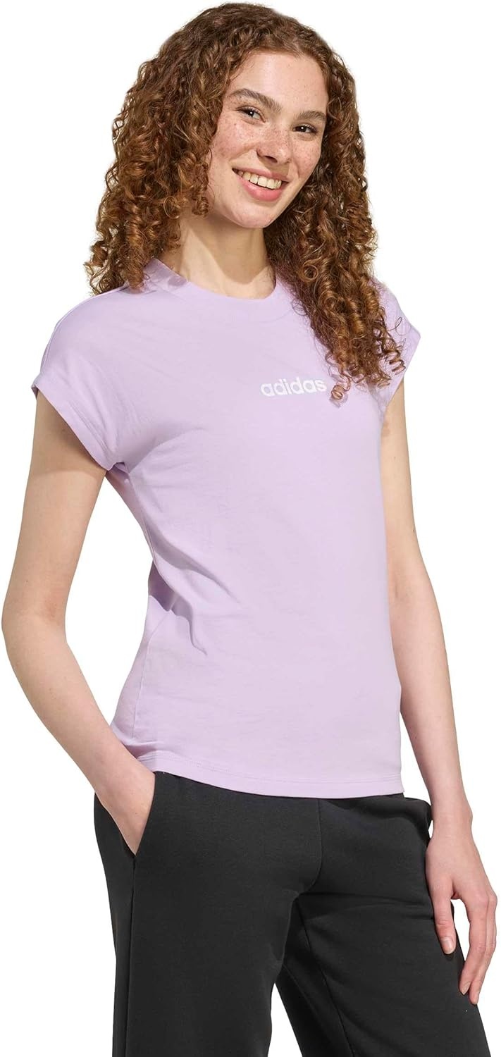 image:imageadidas Womens Essentials Linear Cotton TShirtPowder PlumWhite