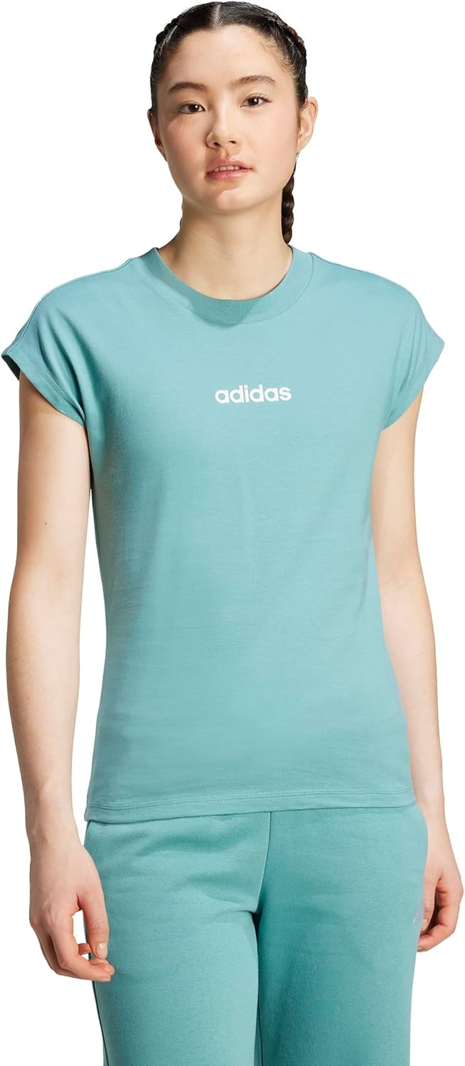 image:imageadidas Womens Essentials Linear Cotton TShirtPowder TealWhite