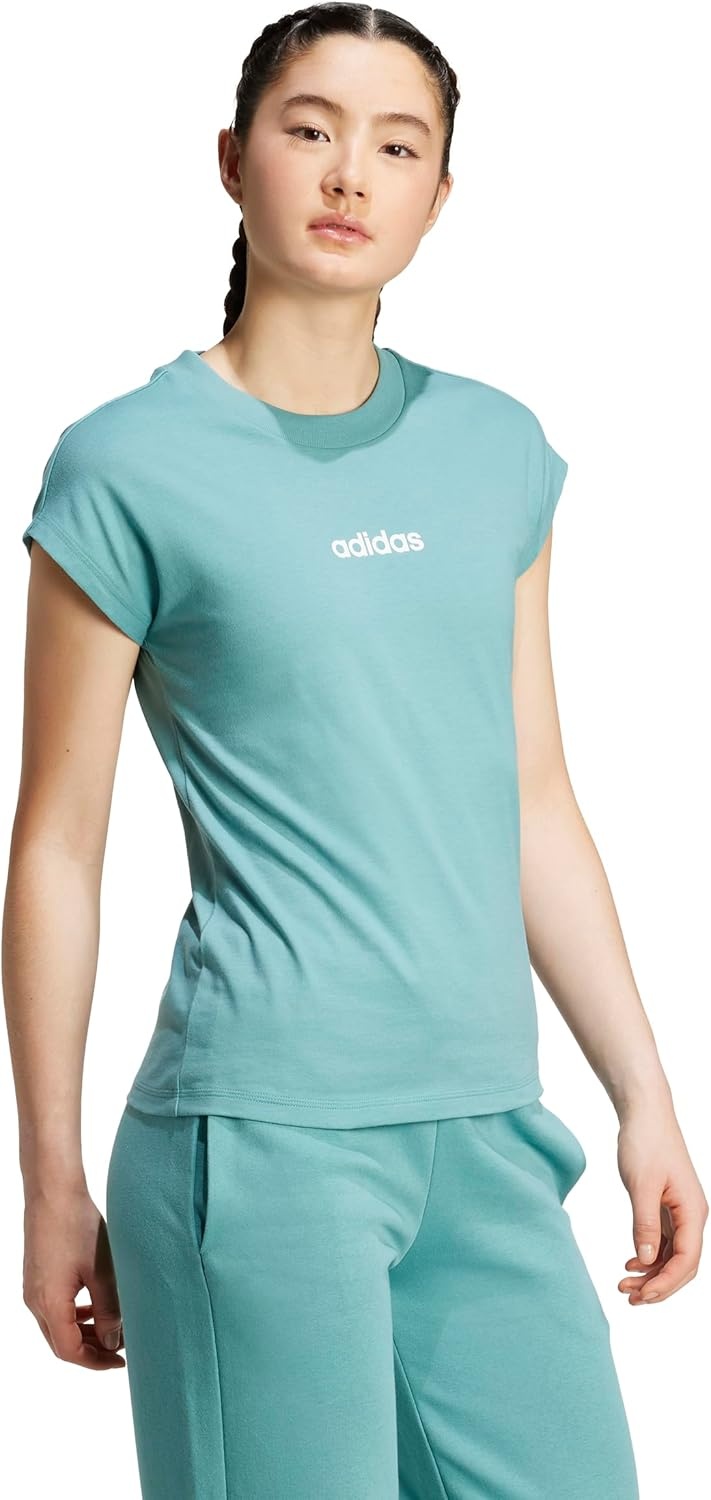 image:imageadidas Womens Essentials Linear Cotton TShirtPowder TealWhite
