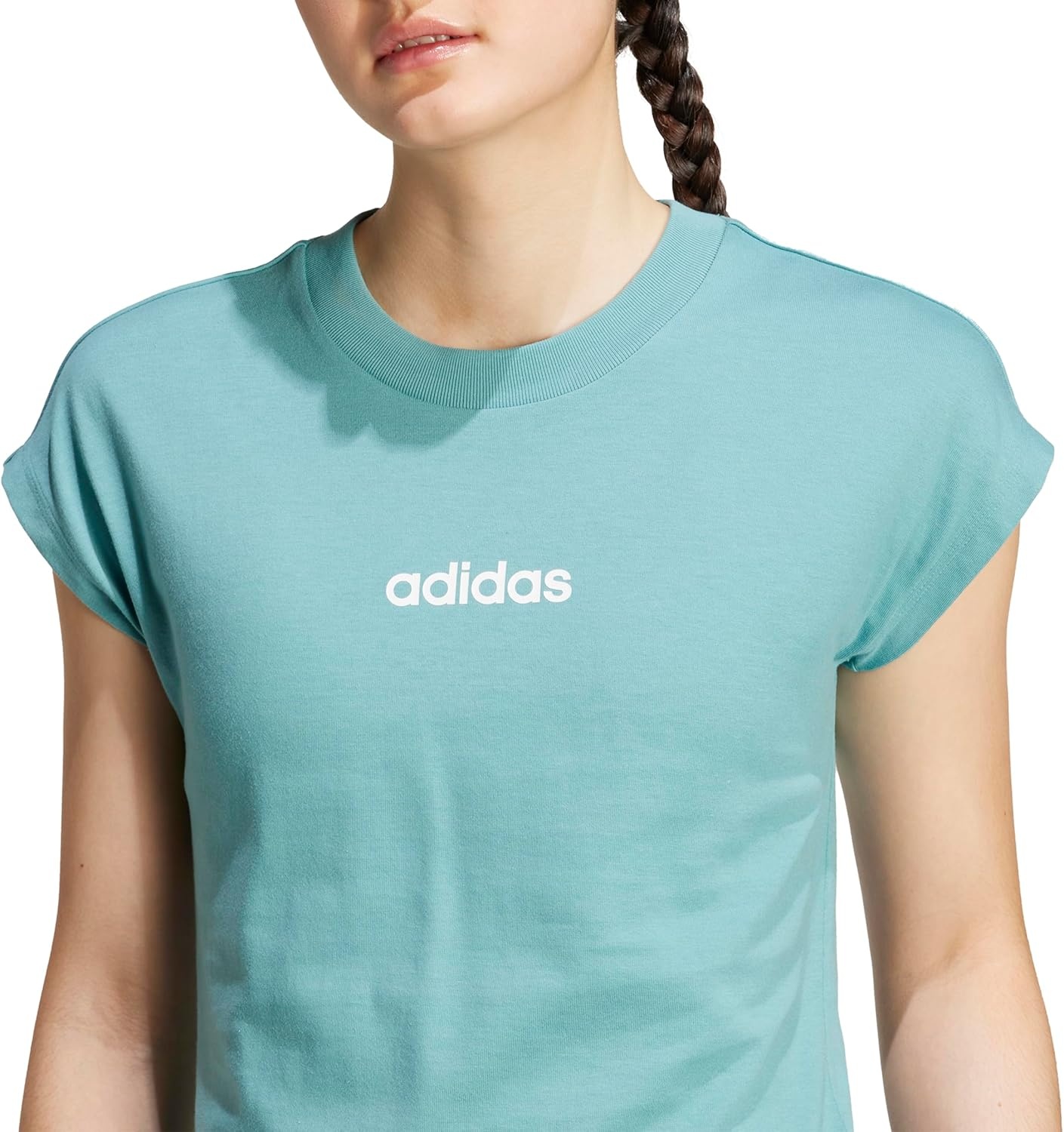 image:imageadidas Womens Essentials Linear Cotton TShirtPowder TealWhite