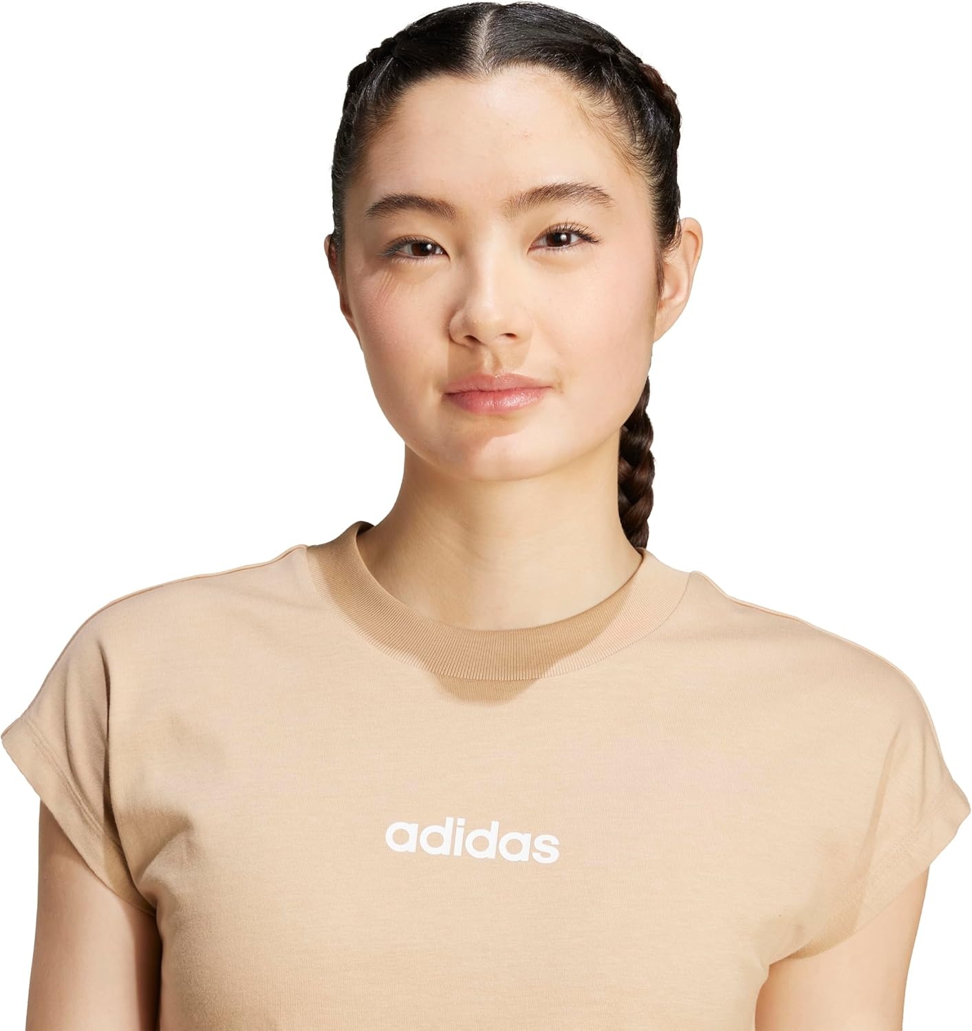 image:imageadidas Womens Essentials Linear Cotton TShirtWarm SandstoneWhite