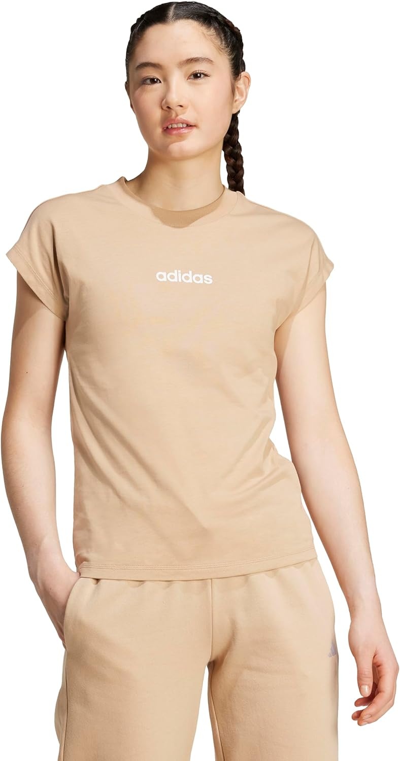 image:imageadidas Womens Essentials Linear Cotton TShirtWarm SandstoneWhite