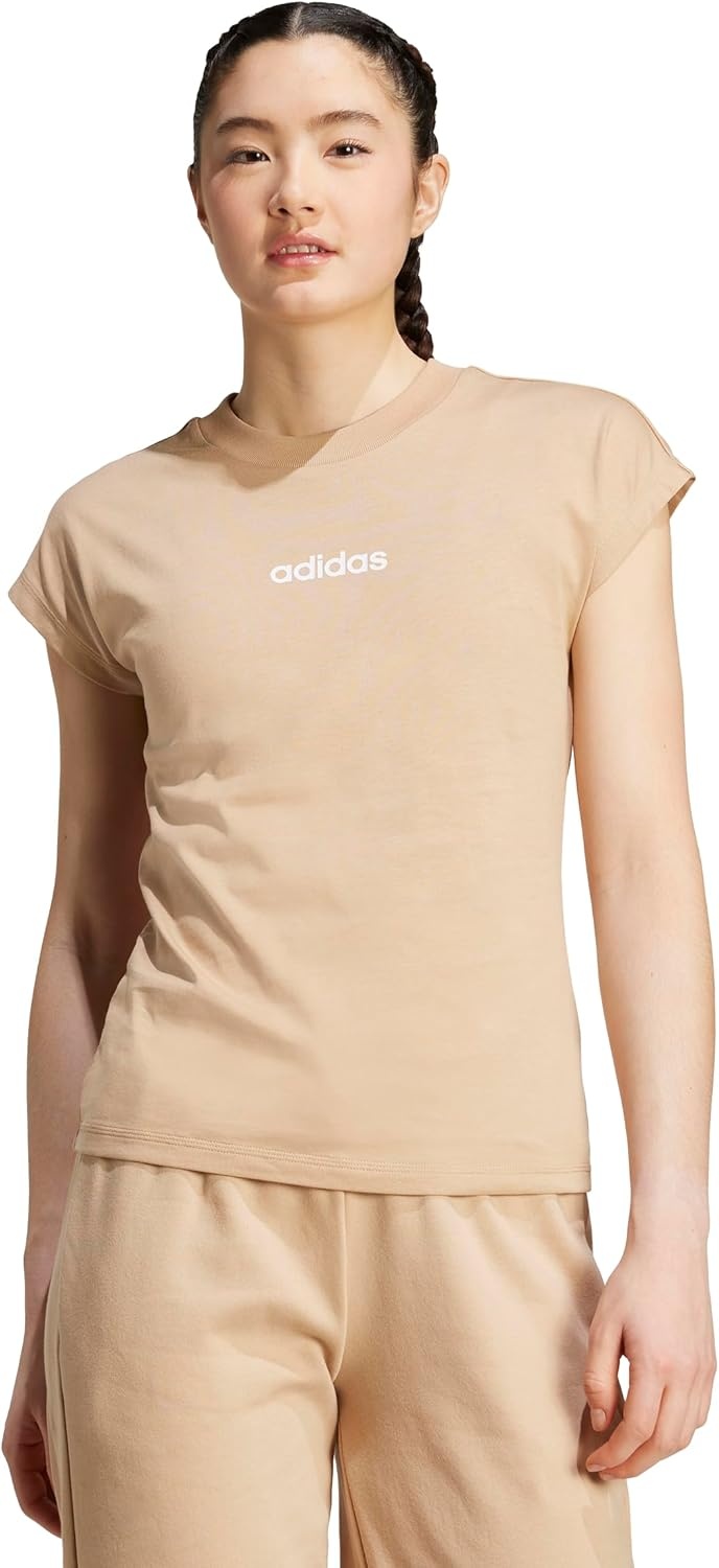 image:imageadidas Womens Essentials Linear Cotton TShirtWarm SandstoneWhite