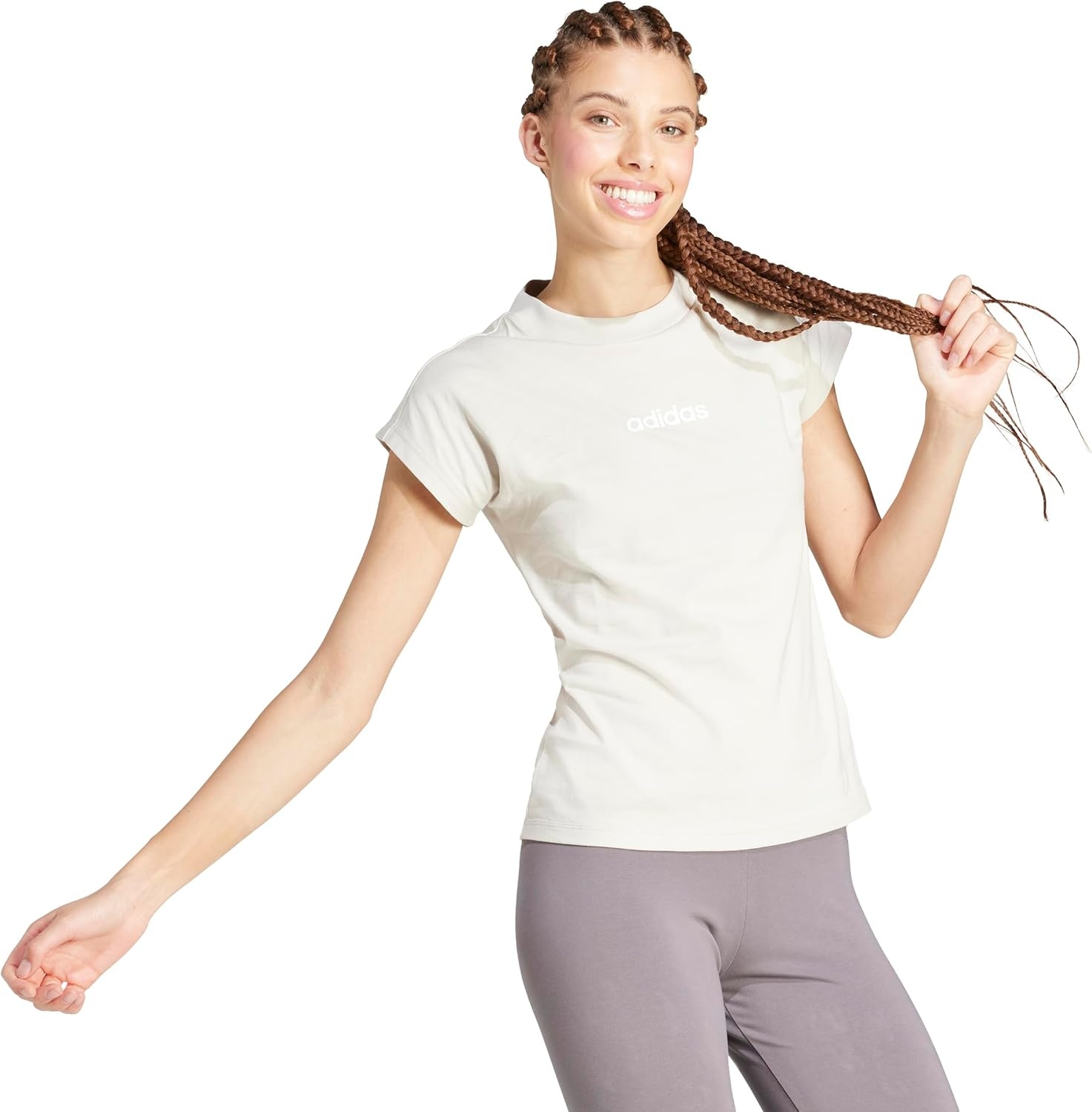 image:imageadidas Womens Essentials Linear Cotton TShirtWonder AluminaWhite